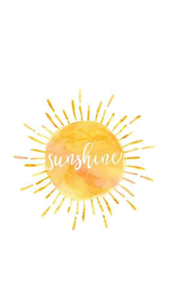 watercolor sun, golden rays, word sunshine, SD Phone Wallpaper