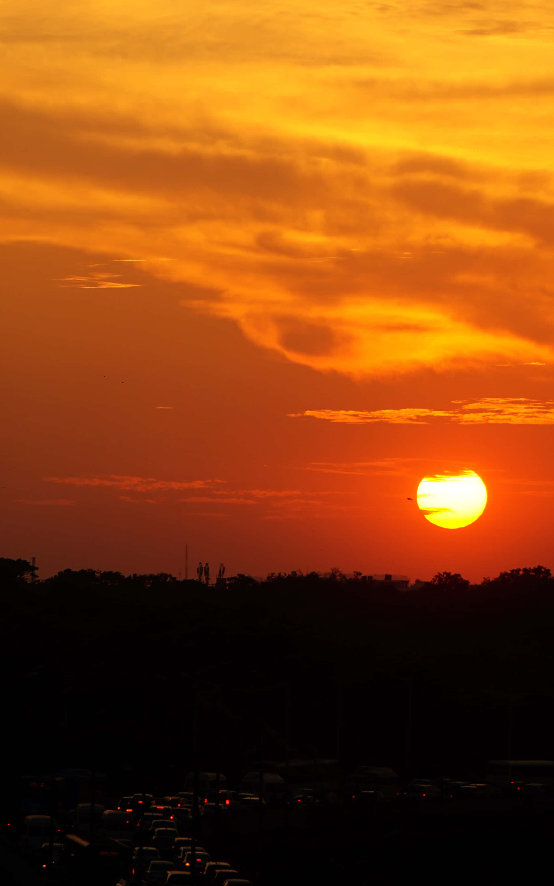 sunset hues, fiery orange sunset, glowing sun, 2K Phone Wallpaper