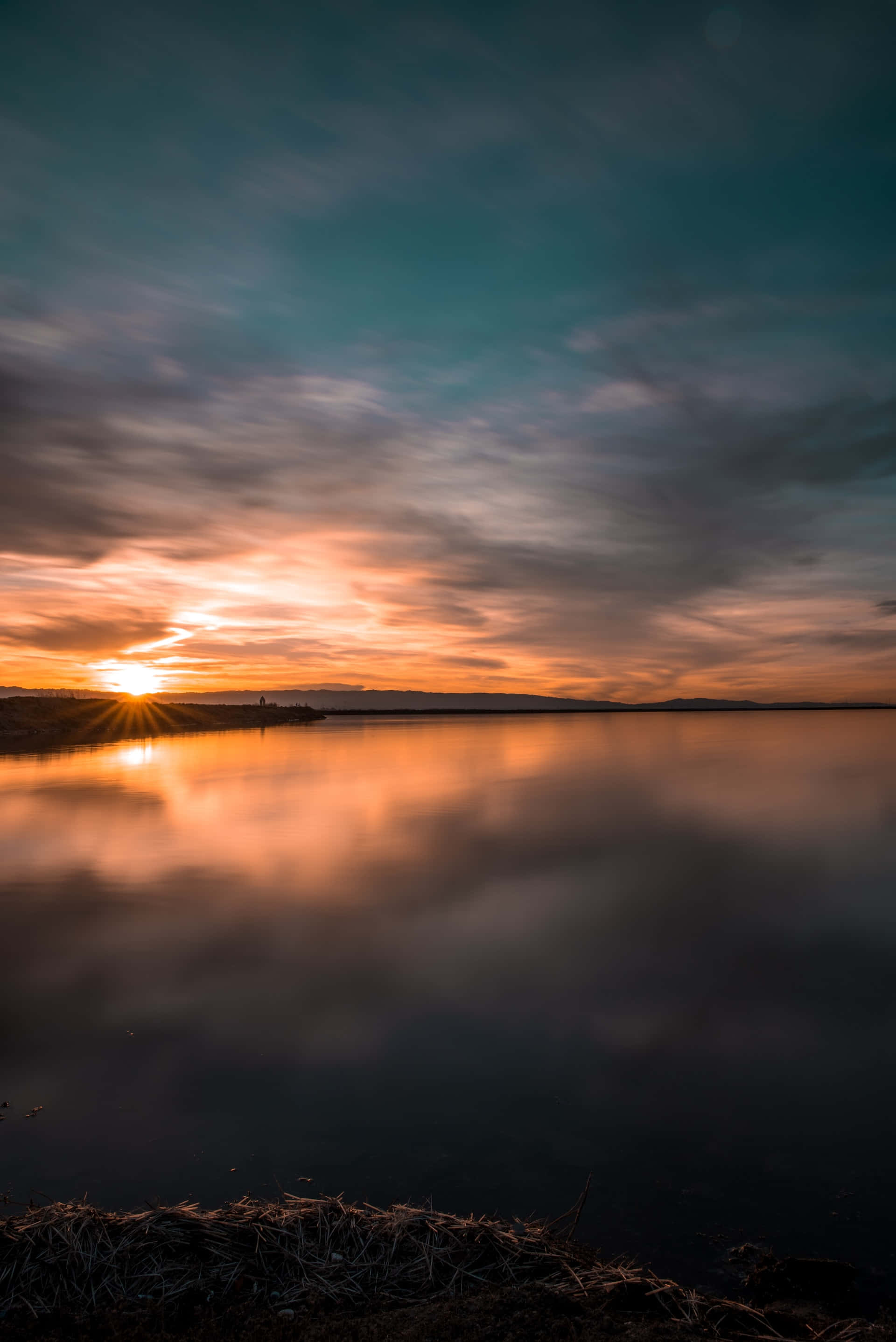 Sunset Hues, sunset, calm lake, 2K Phone Wallpaper