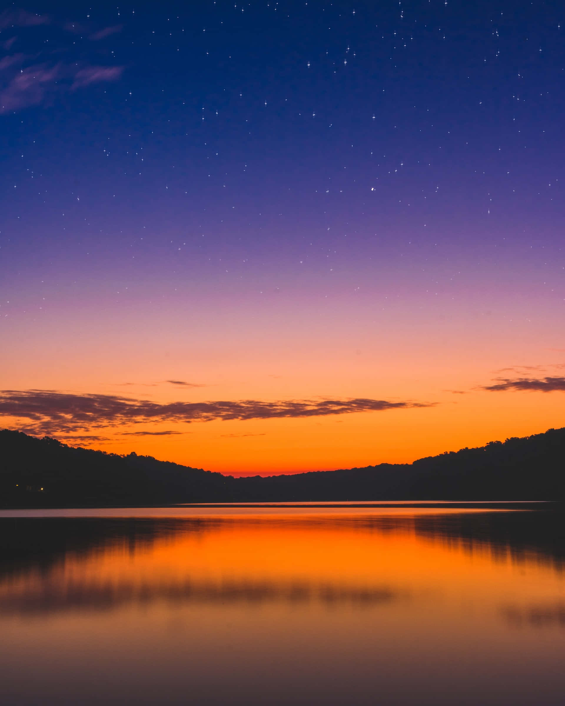 Sunset Hues, fiery orange sunset clouds, starly twilight sky, Full HD Phone Wallpaper