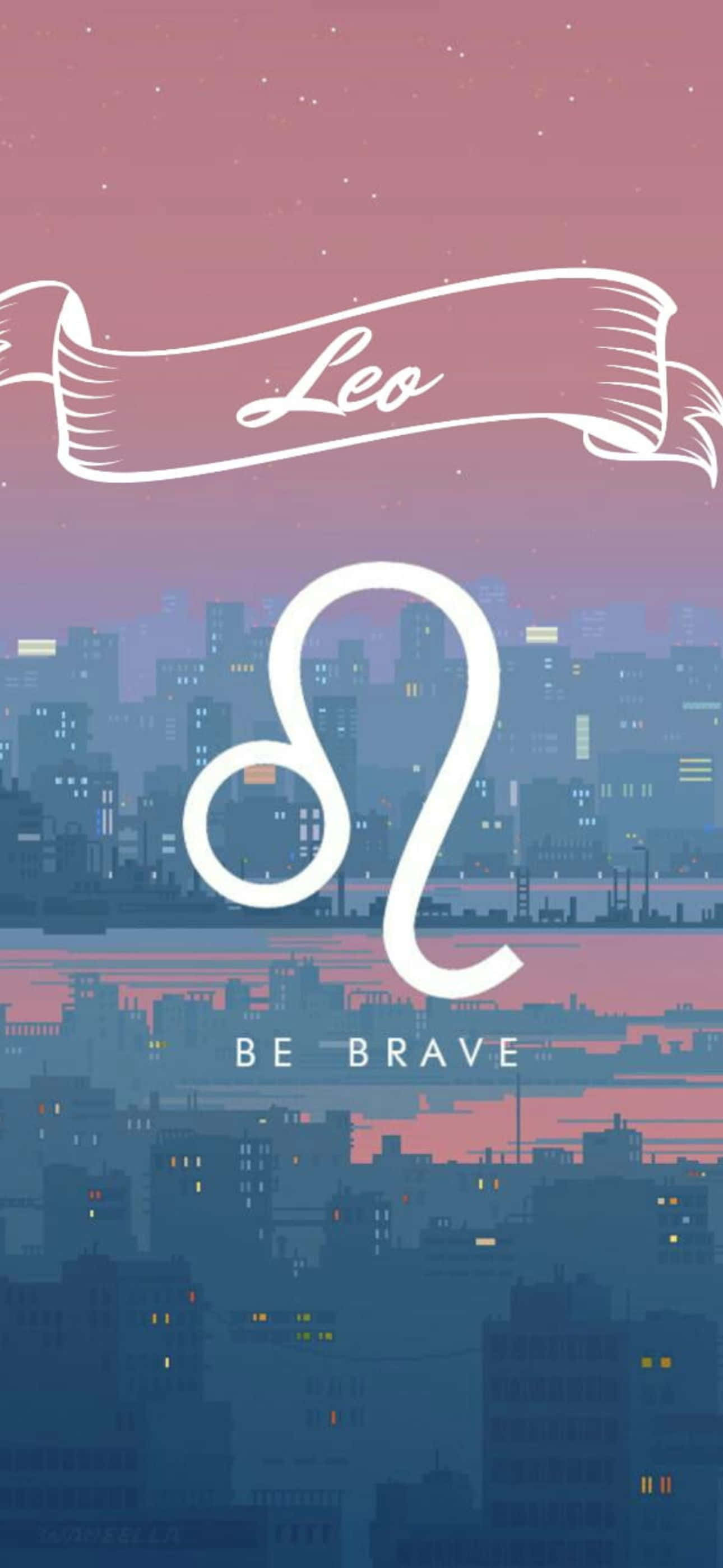 Leo zodiac symbol, twilight cityscape, pink and blue gradient sky, 2K Phone Wallpaper