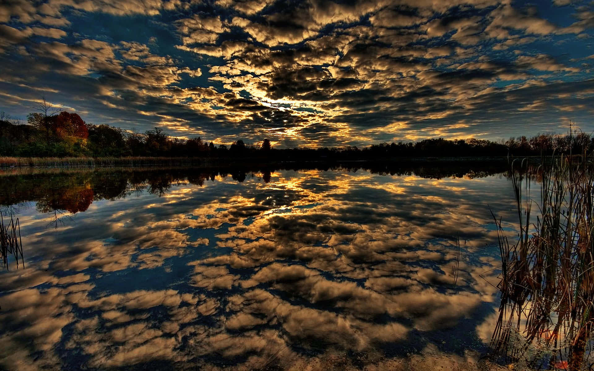 Sunset Hues, sunset clouds, calm lake, Full HD Desktop Wallpaper