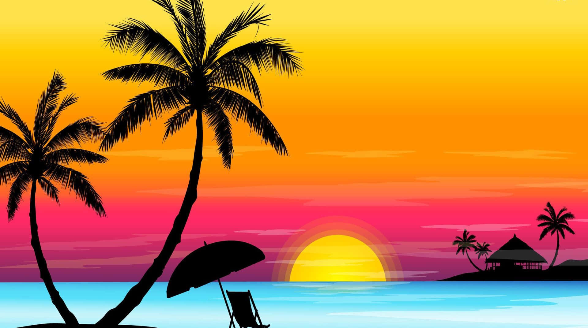 sunset, vibrant colors, turquoise water, Full HD Desktop Wallpaper
