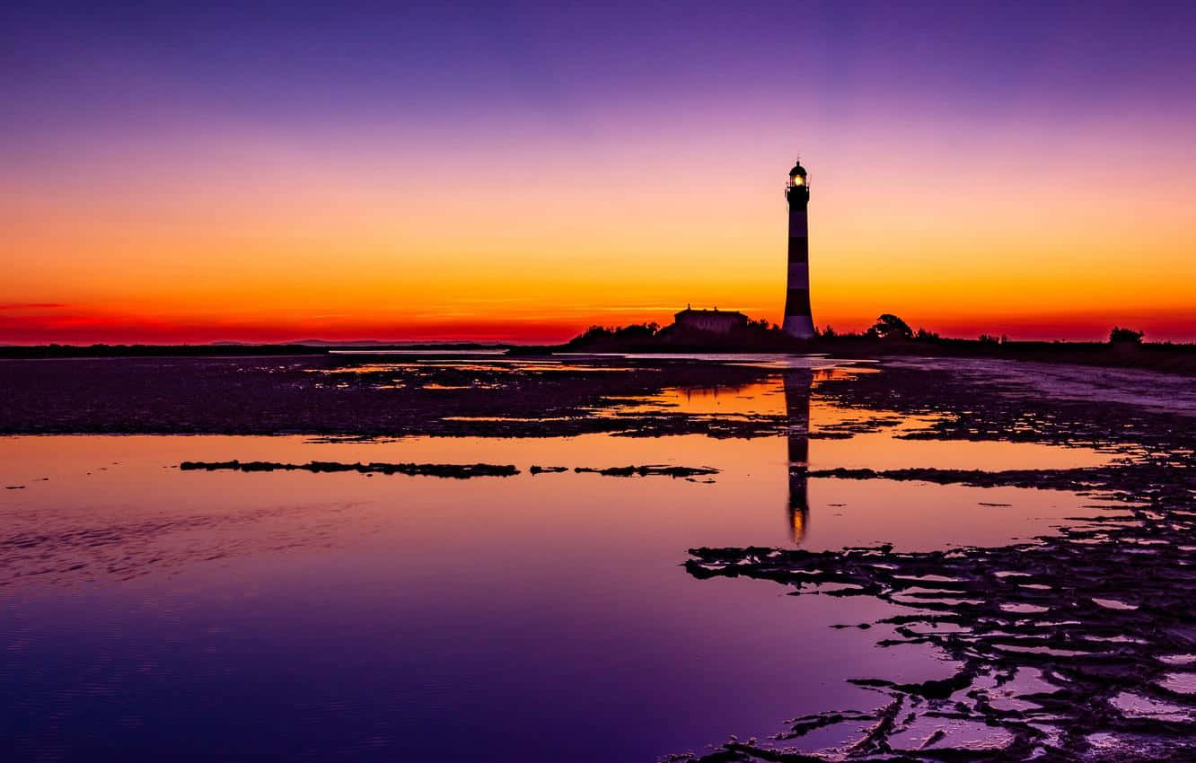 Sunset Hues, lighthouse, vibrant sunset sky, HD Desktop Wallpaper