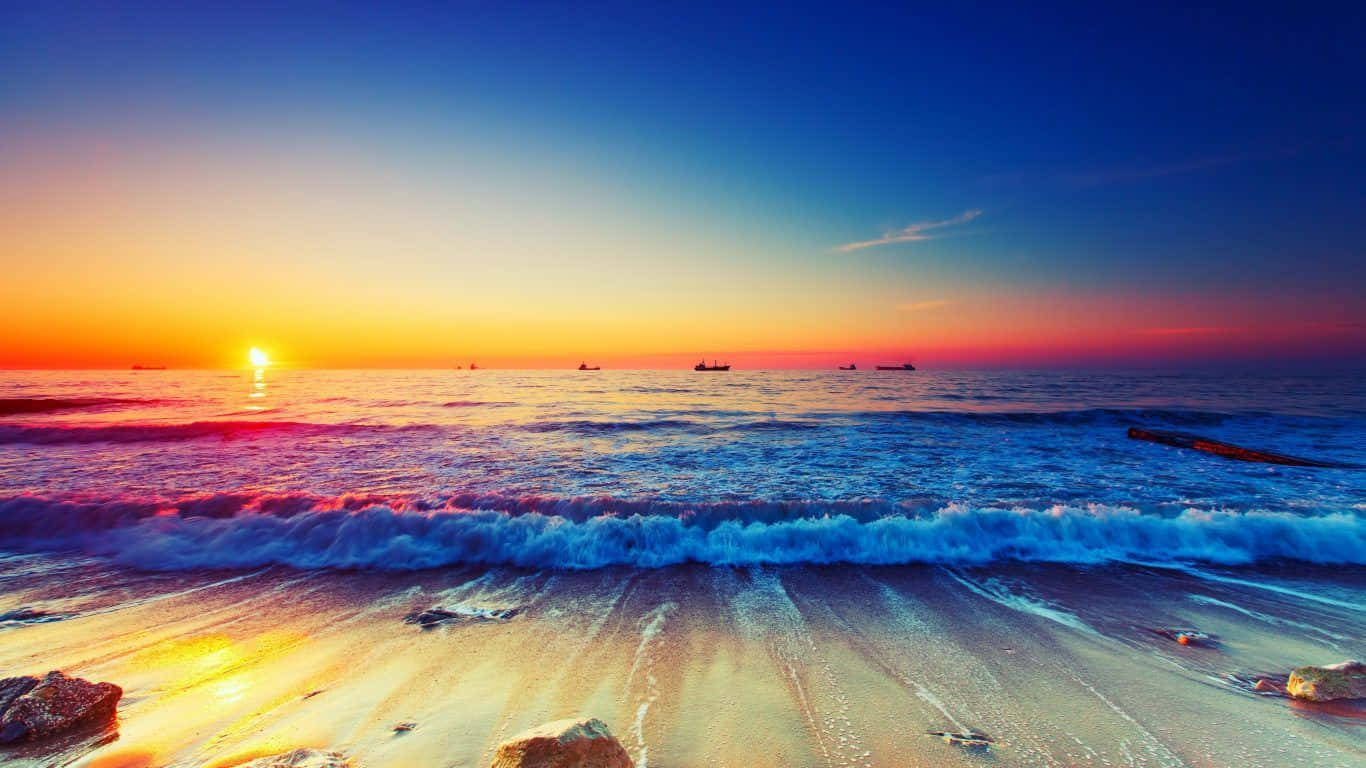 Sunset Hues, sandy shore, ocean, HD Desktop Wallpaper