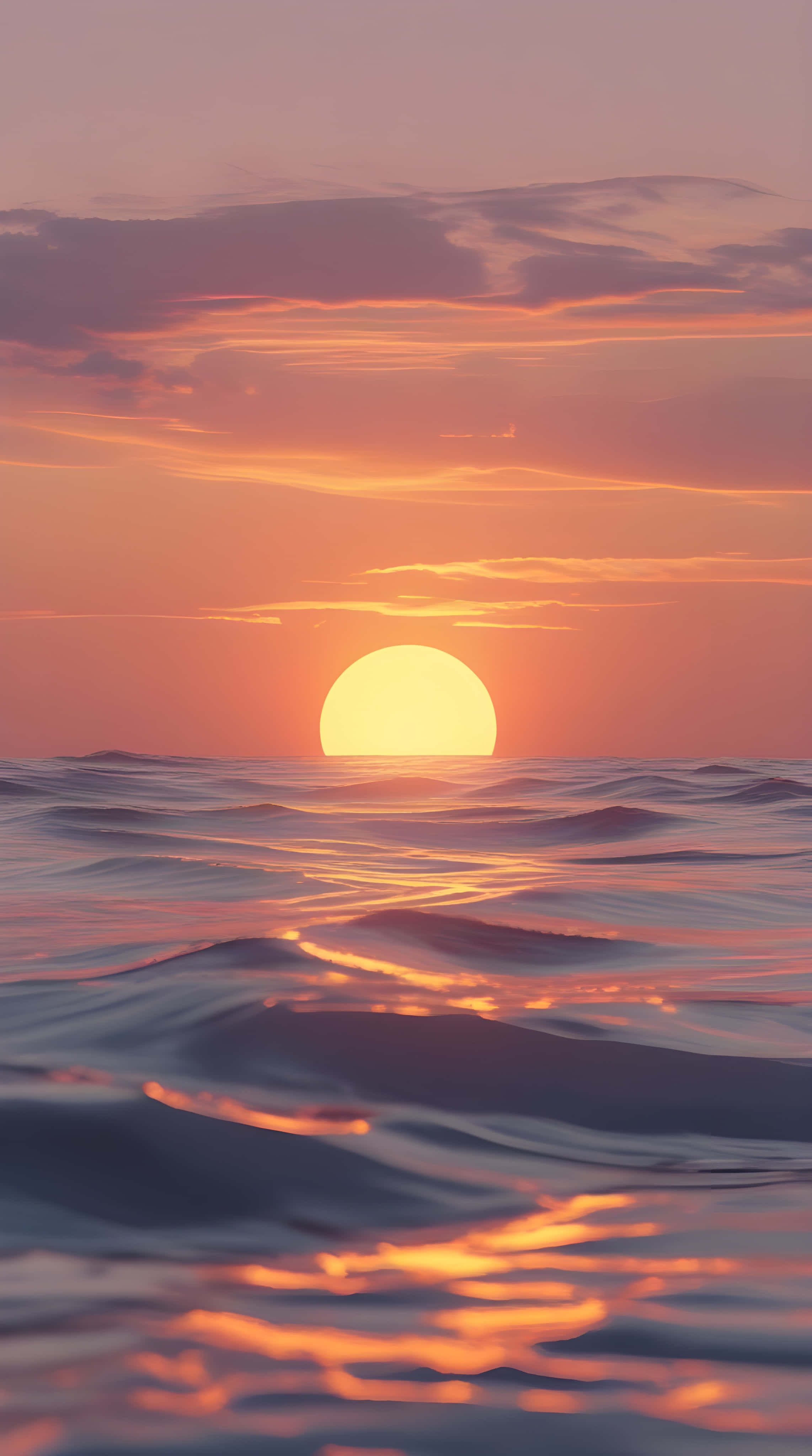 sunset, sea, calm ocean waves, 4K Phone Wallpaper