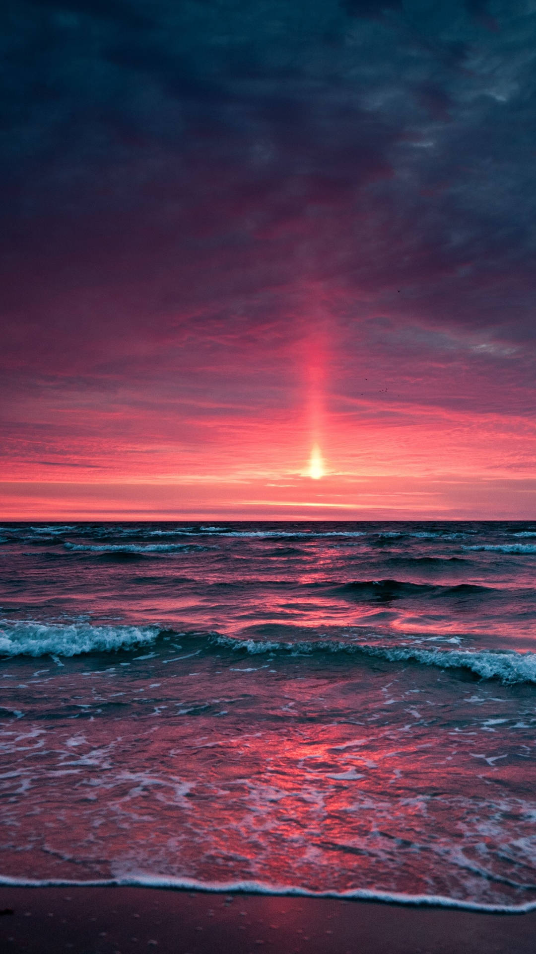 Sunset iPhone, ocean, fiery pink and purple clouds, Full HD Phone Wallpaper