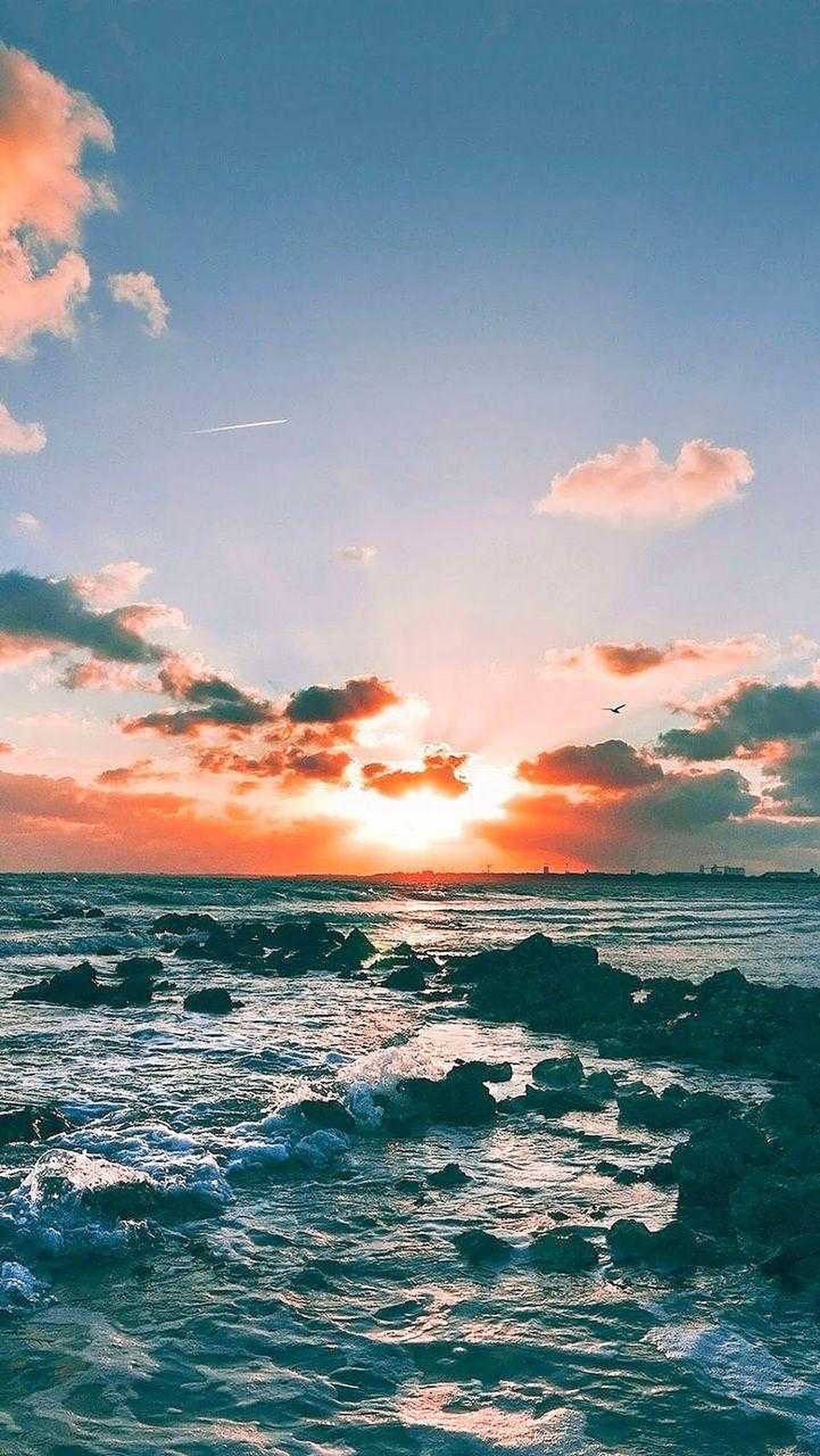Sunset, iPhone, coastal shore, 2K Phone Wallpaper