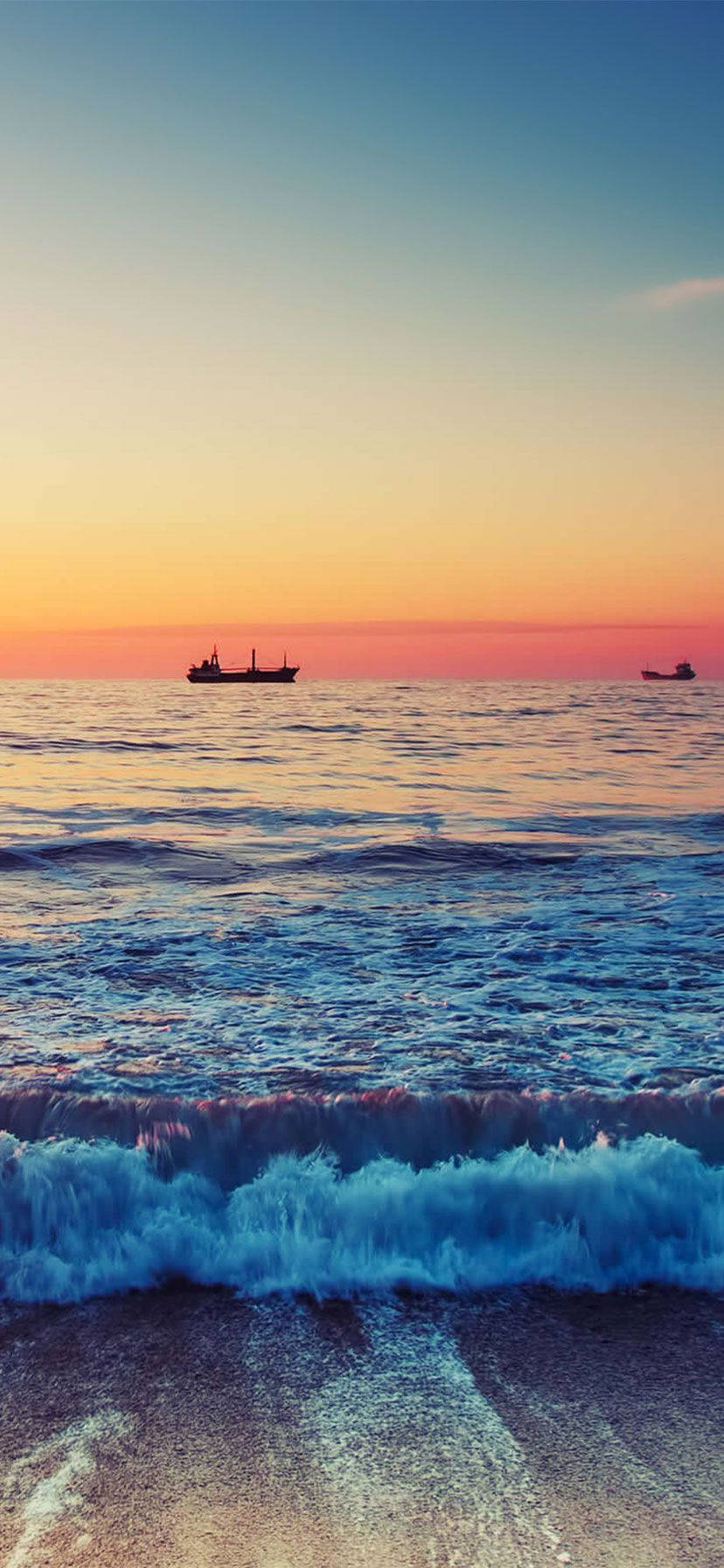 Sunset, ocean, ships, HD Phone Wallpaper