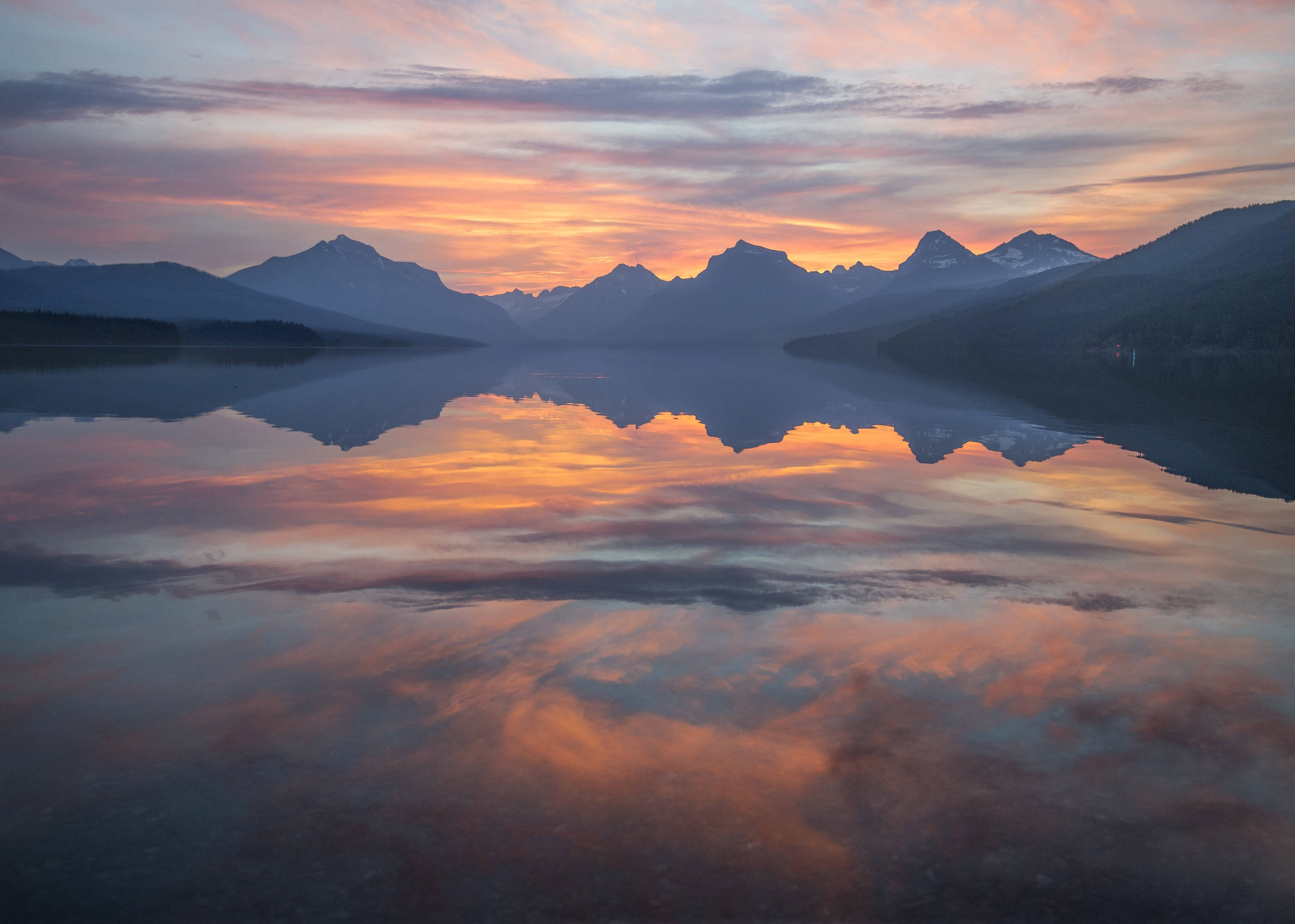 Sunset, iPhone, mountain lake, 2K Desktop Wallpaper