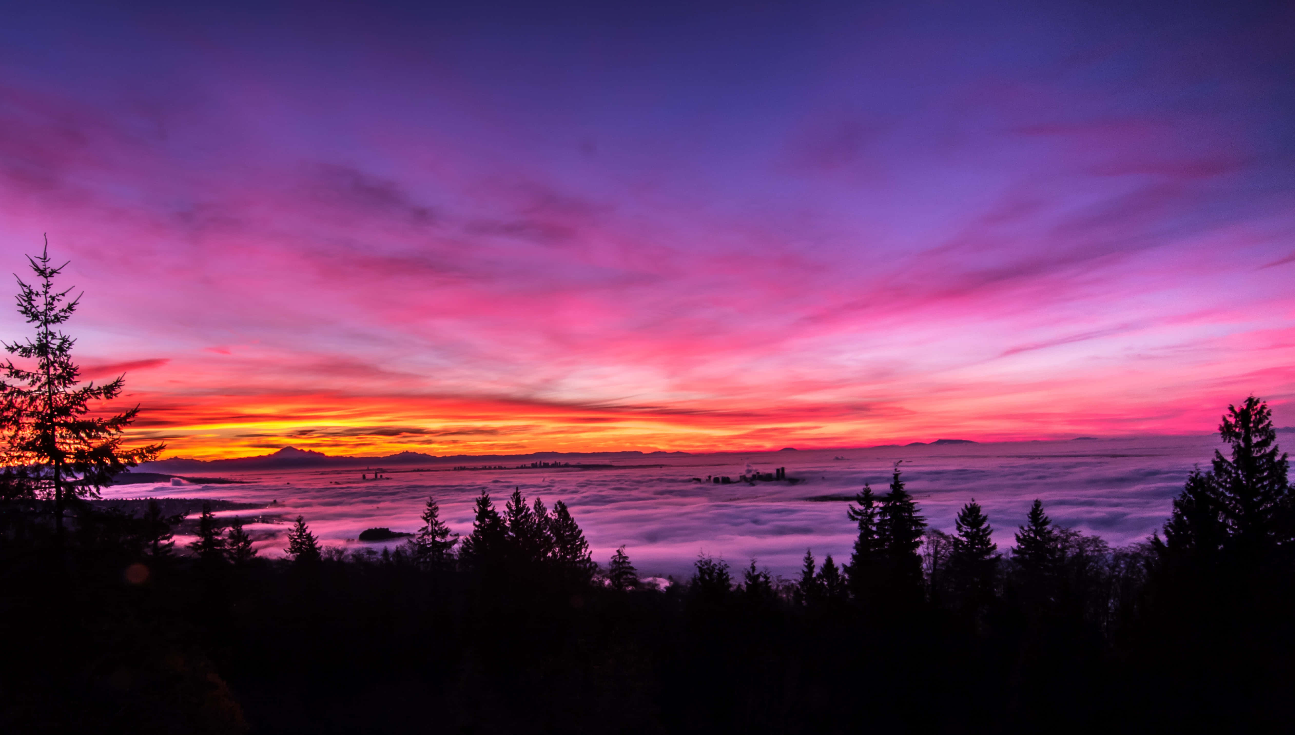sunset landscape, fiery orange, deep purple, 4K Desktop Wallpaper