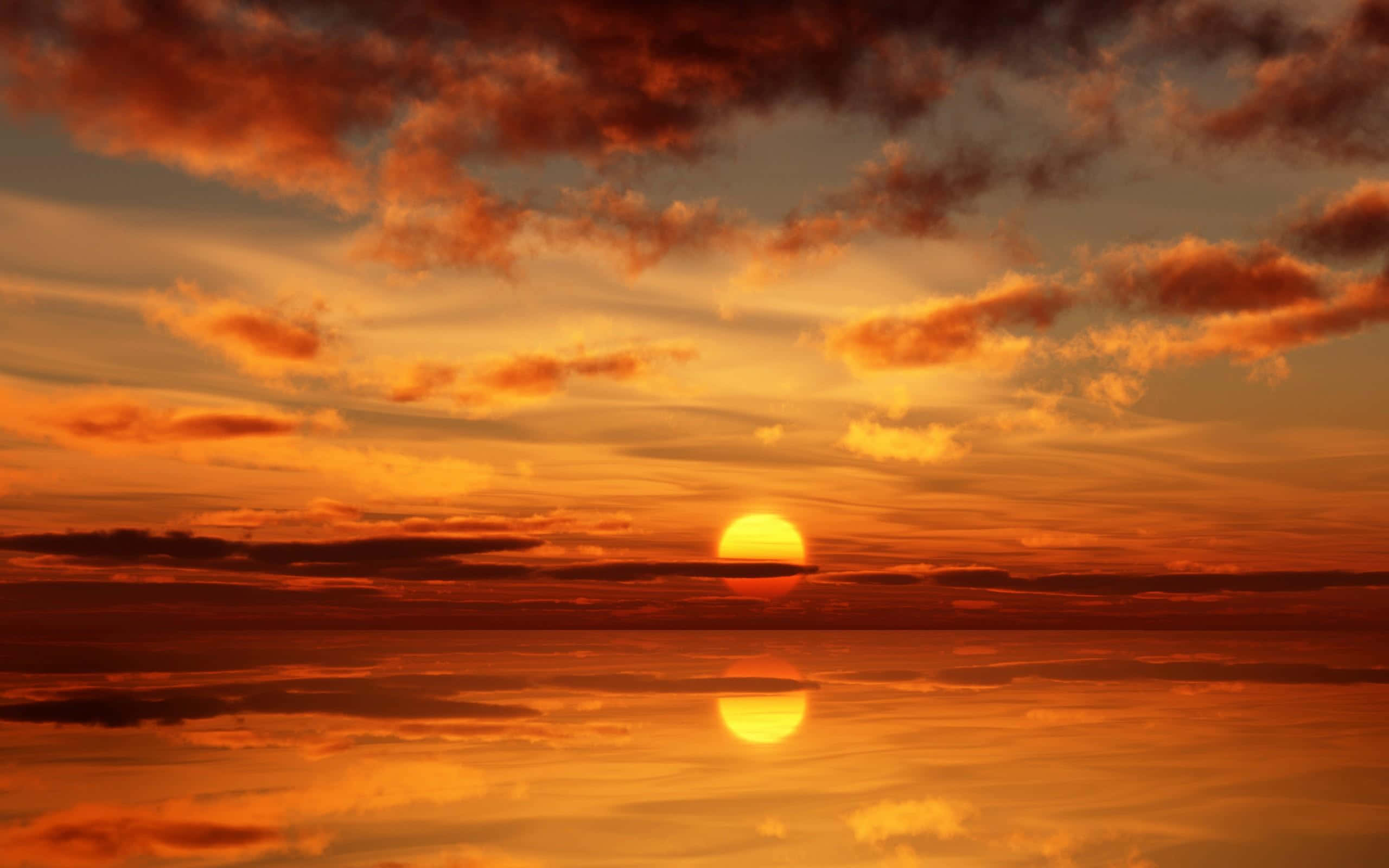 sunset landscape, fiery sunset, glowing sun, 2K Desktop Wallpaper