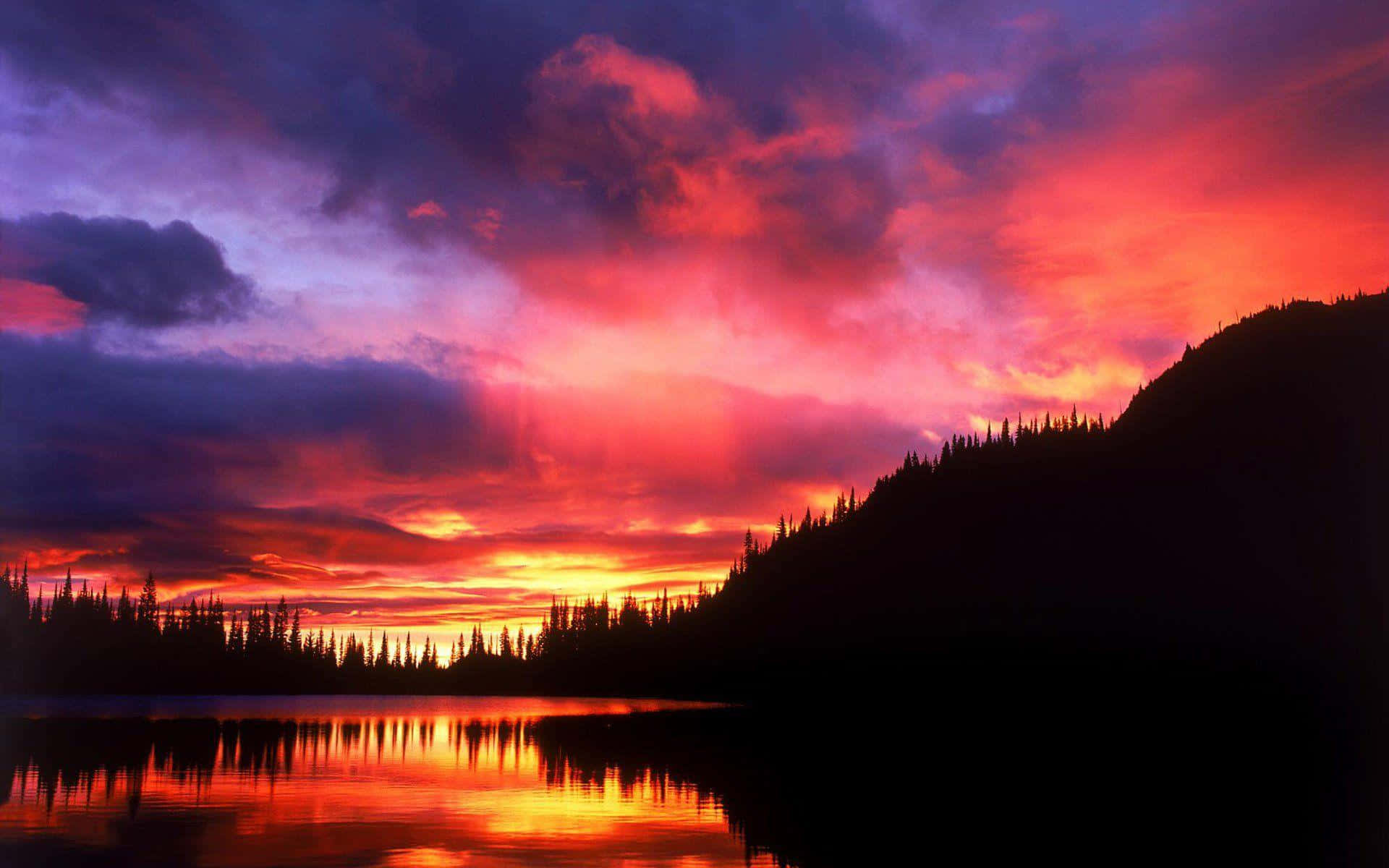 sunset landscape, fiery sunset, vivid reds purples and oranges, Full HD Desktop Wallpaper
