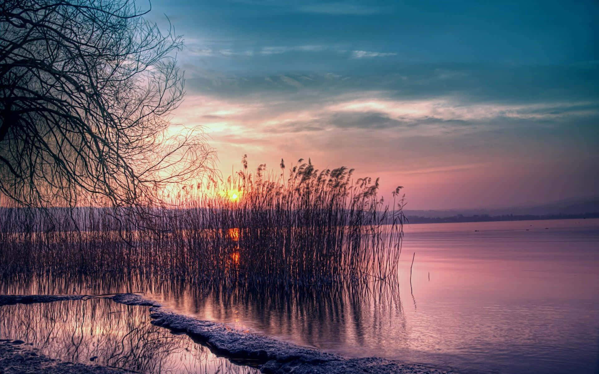 Sunset Landscape, golden glow, warm hues, Full HD Desktop Wallpaper