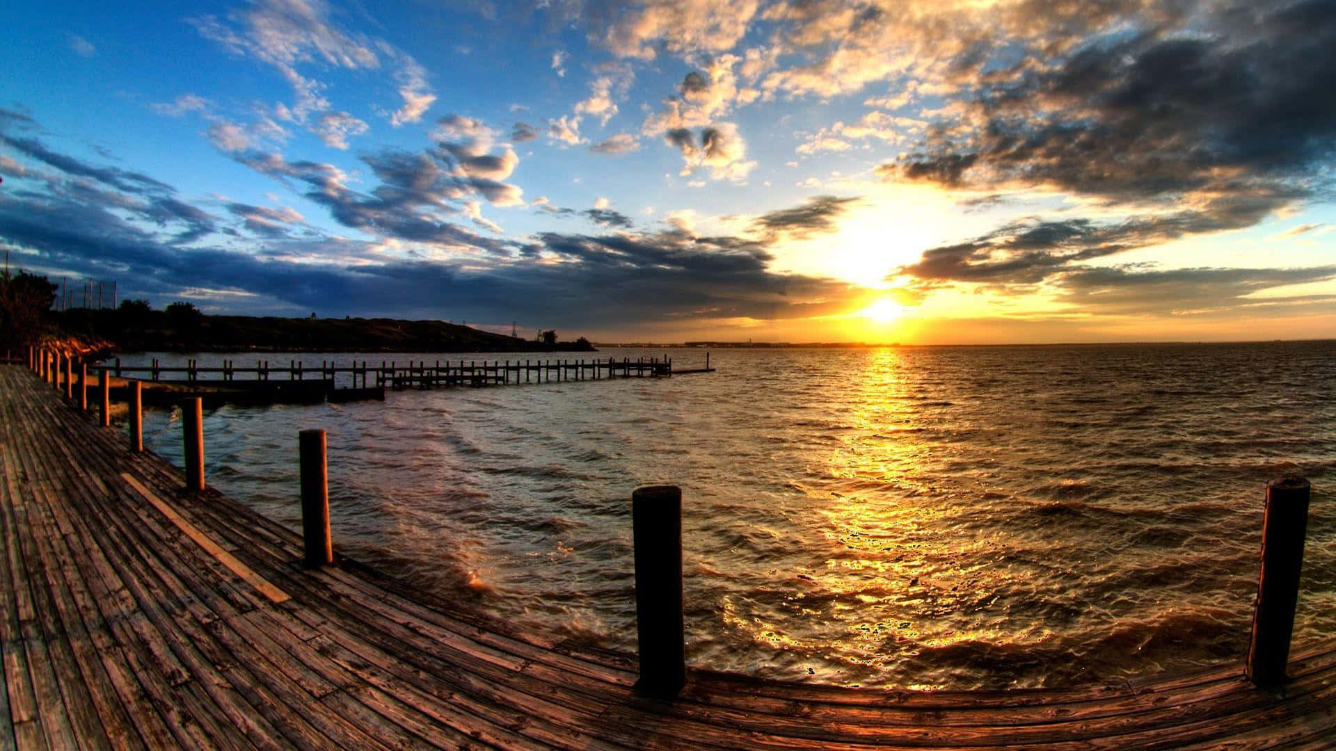 sunset landscape, golden sunset, rippling water, Full HD Desktop Wallpaper