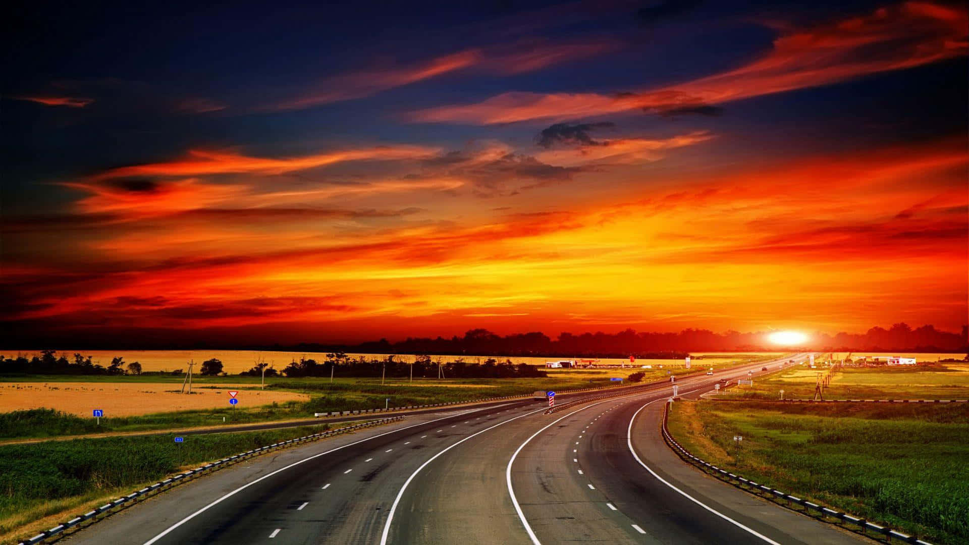 sunset landscape, fiery sunset, vibrant orange and red clouds, Full HD Desktop Wallpaper