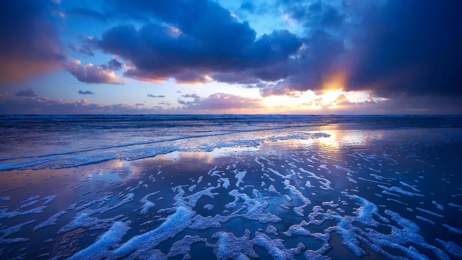 Sunset Landscape, fiery orange, deep blue, Full HD Desktop Wallpaper