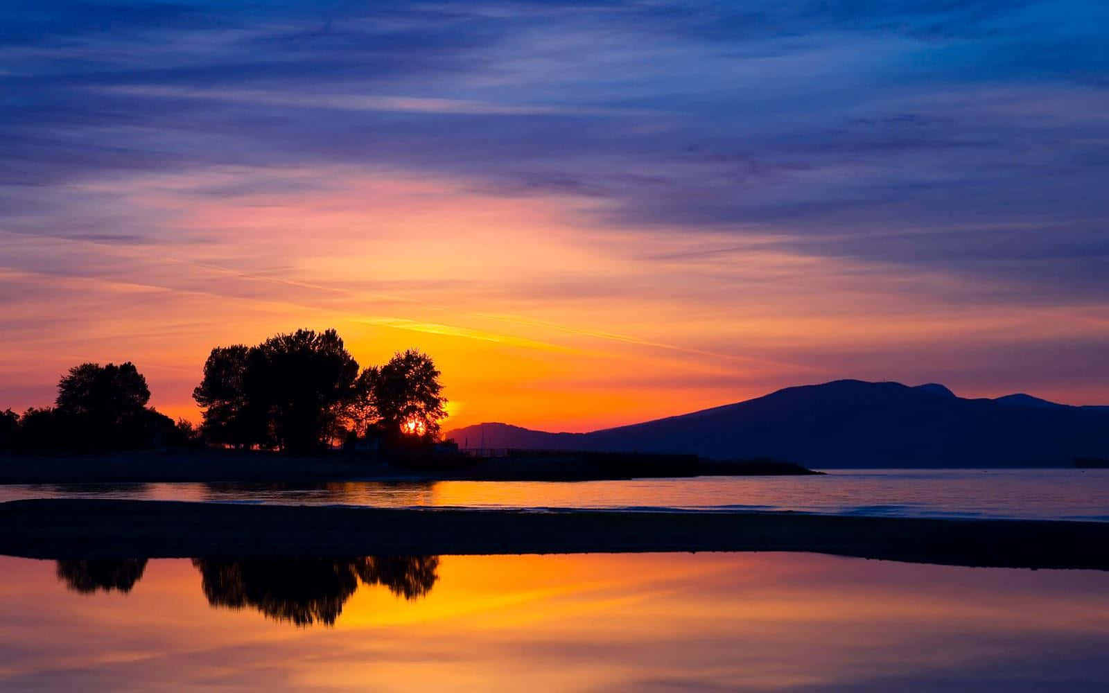 sunset landscape, fiery orange, deep purple, HD Desktop Wallpaper