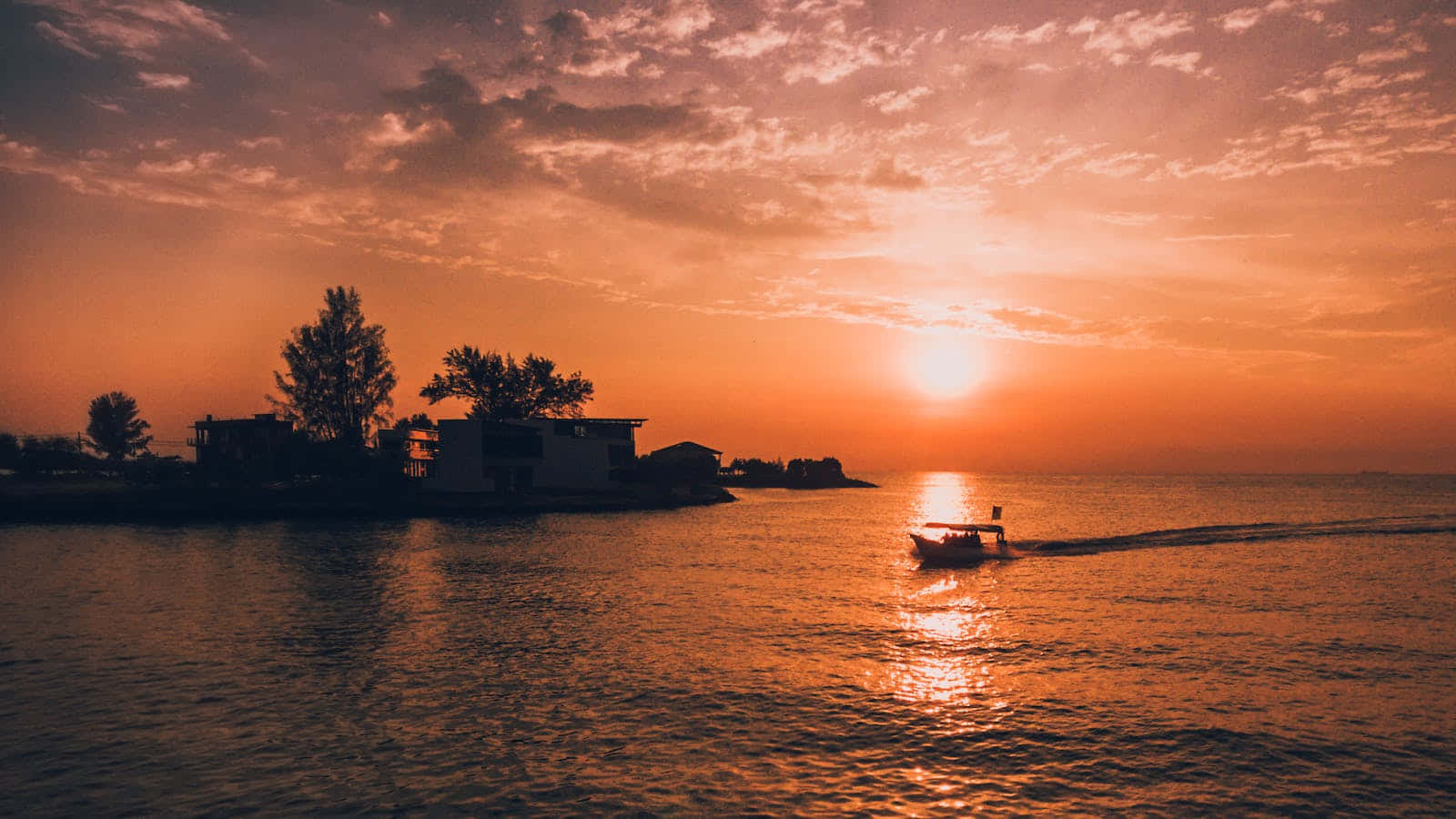 sunset, calm waters, golden reflections, HD Desktop Wallpaper