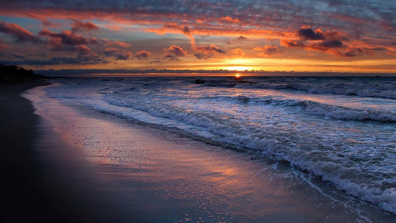 Sunset, fiery orange, pink, HD Desktop Wallpaper