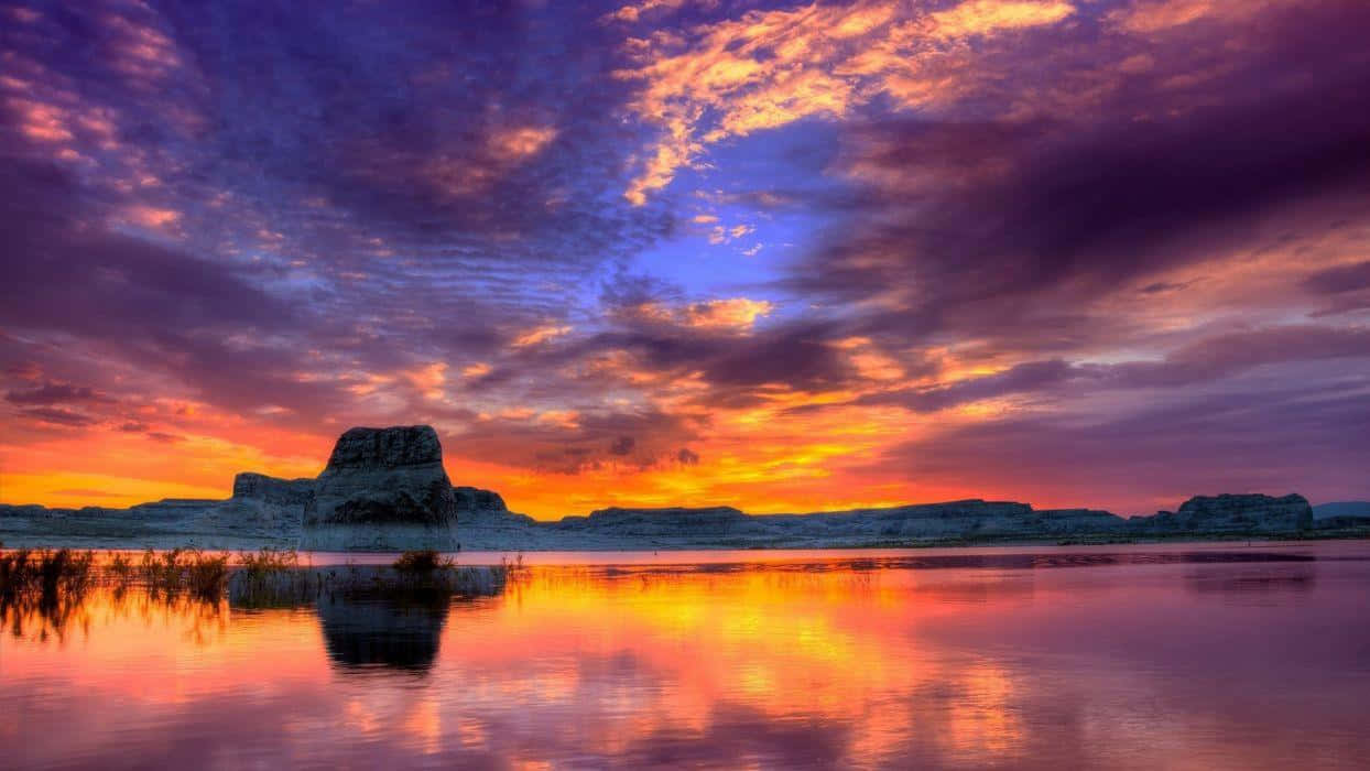 sunset landscape, fiery orange, deep purple, SD Desktop Wallpaper