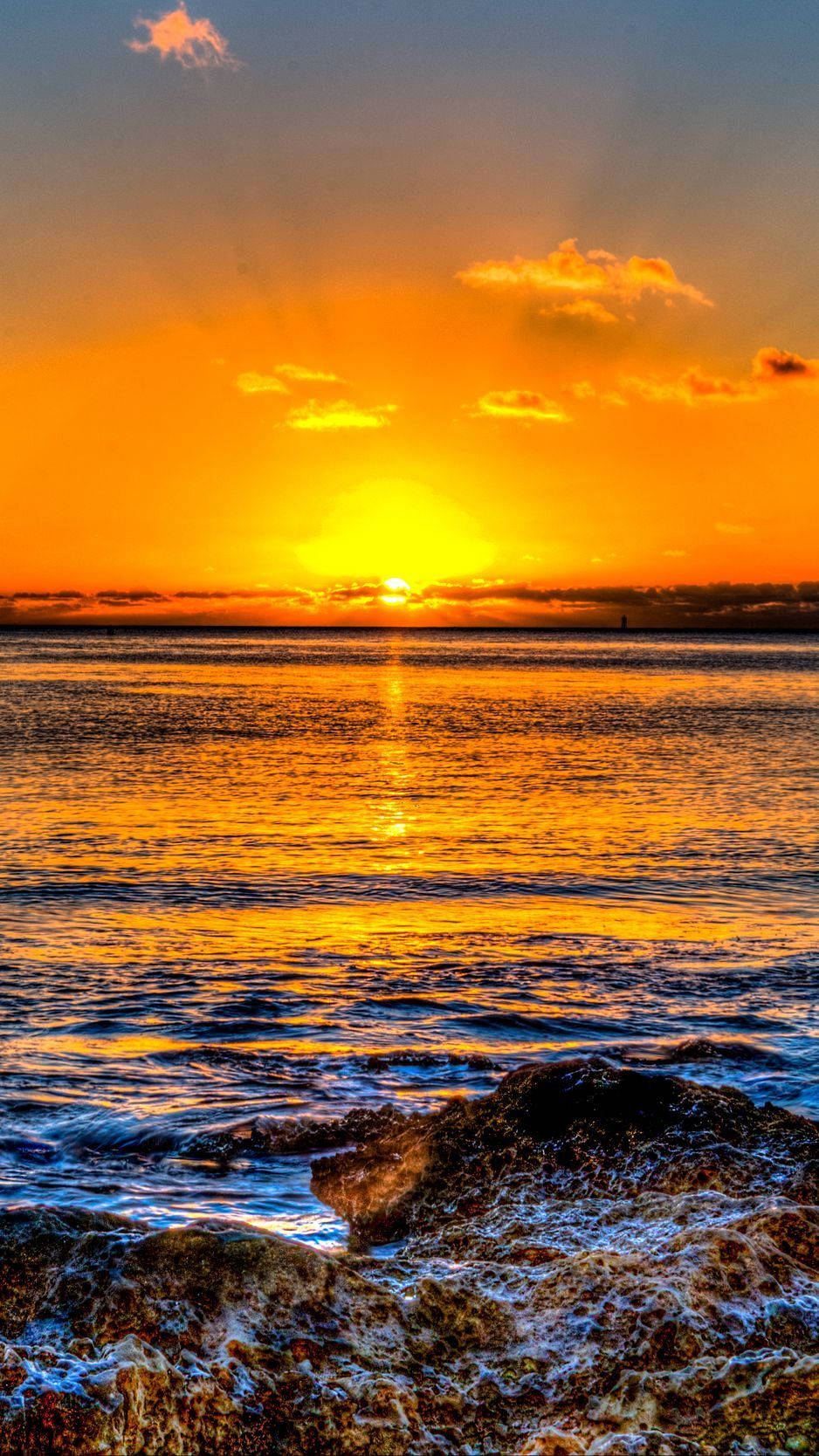orange sunset ocean sky, fiery orange, gold, HD Phone Wallpaper