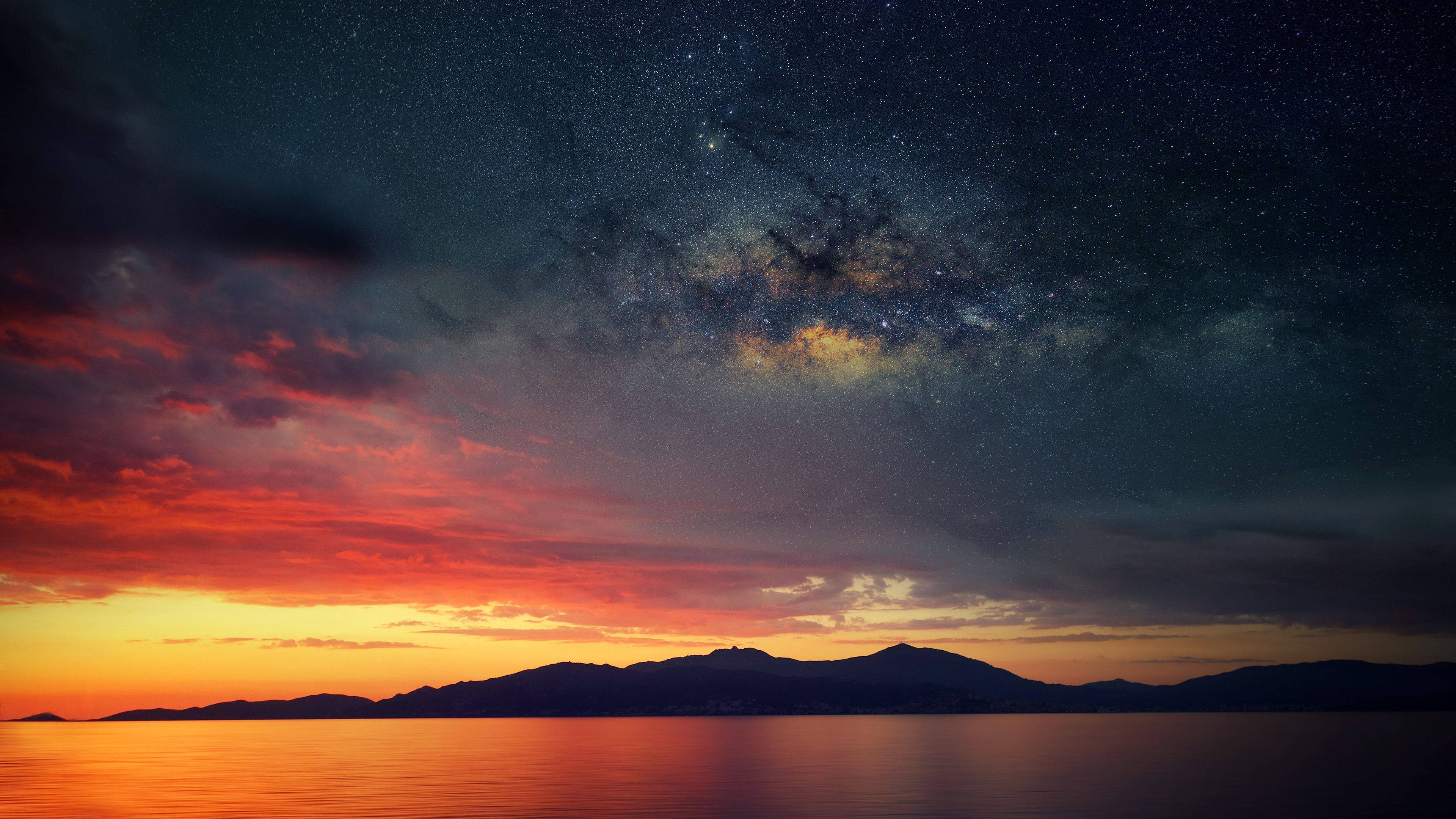 Sunset Skyline, iPad Design, twilight sky, 4K Desktop Wallpaper