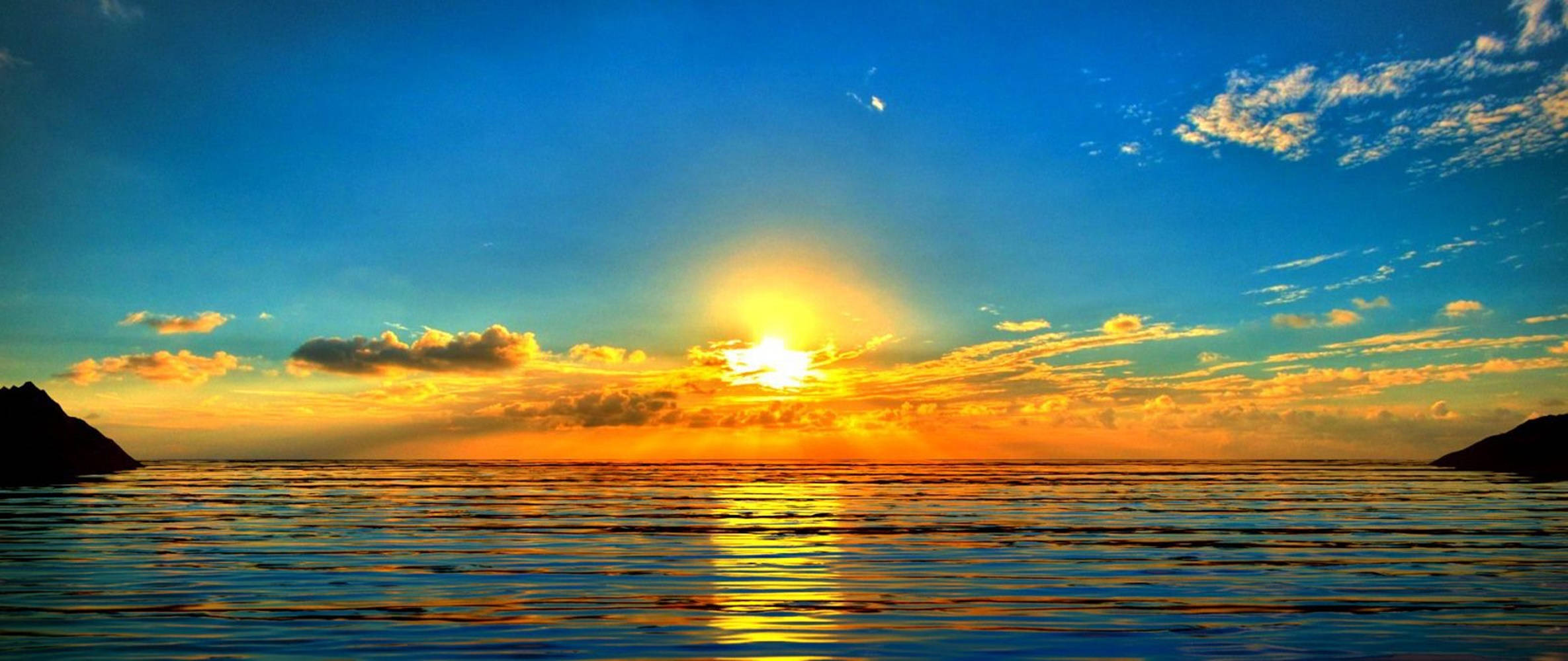 ocean, sunset, golden sun rays, Full HD Desktop Wallpaper