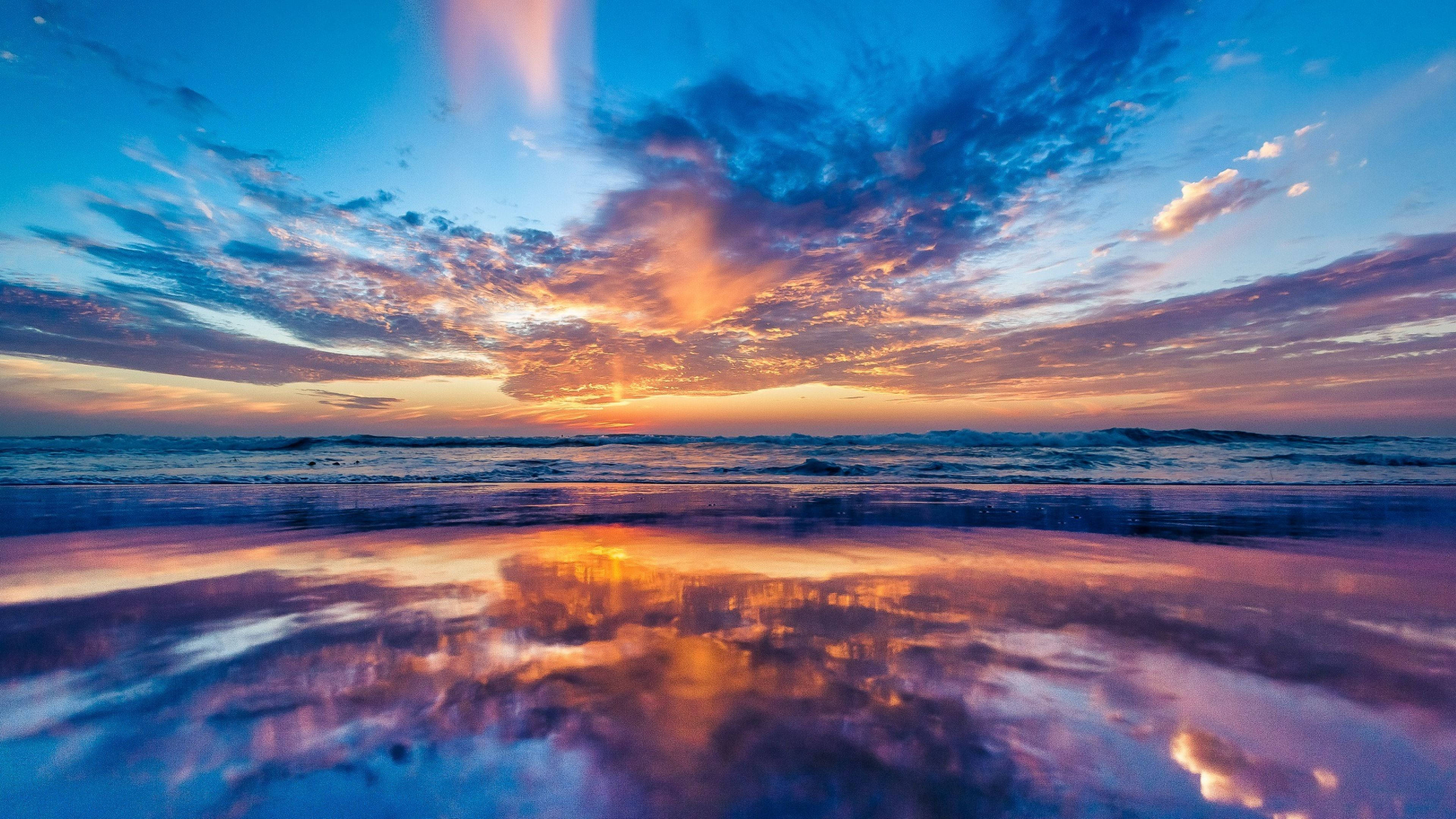 Reflective Sunset Ocean, sunset, ocean, 4K Desktop Wallpaper
