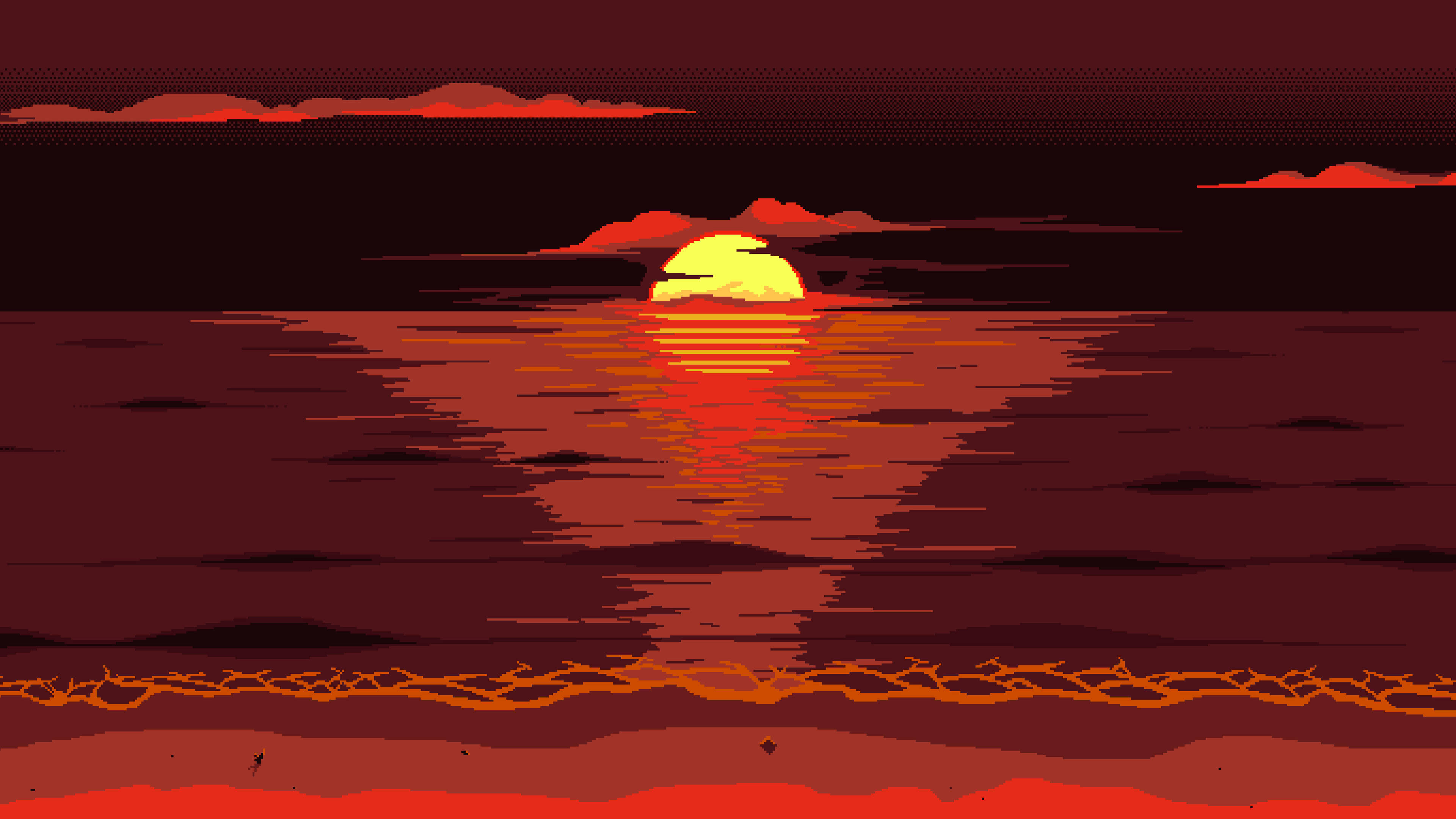 Google Pixel Desktop, sunset, dark red water, 4K Desktop Wallpaper