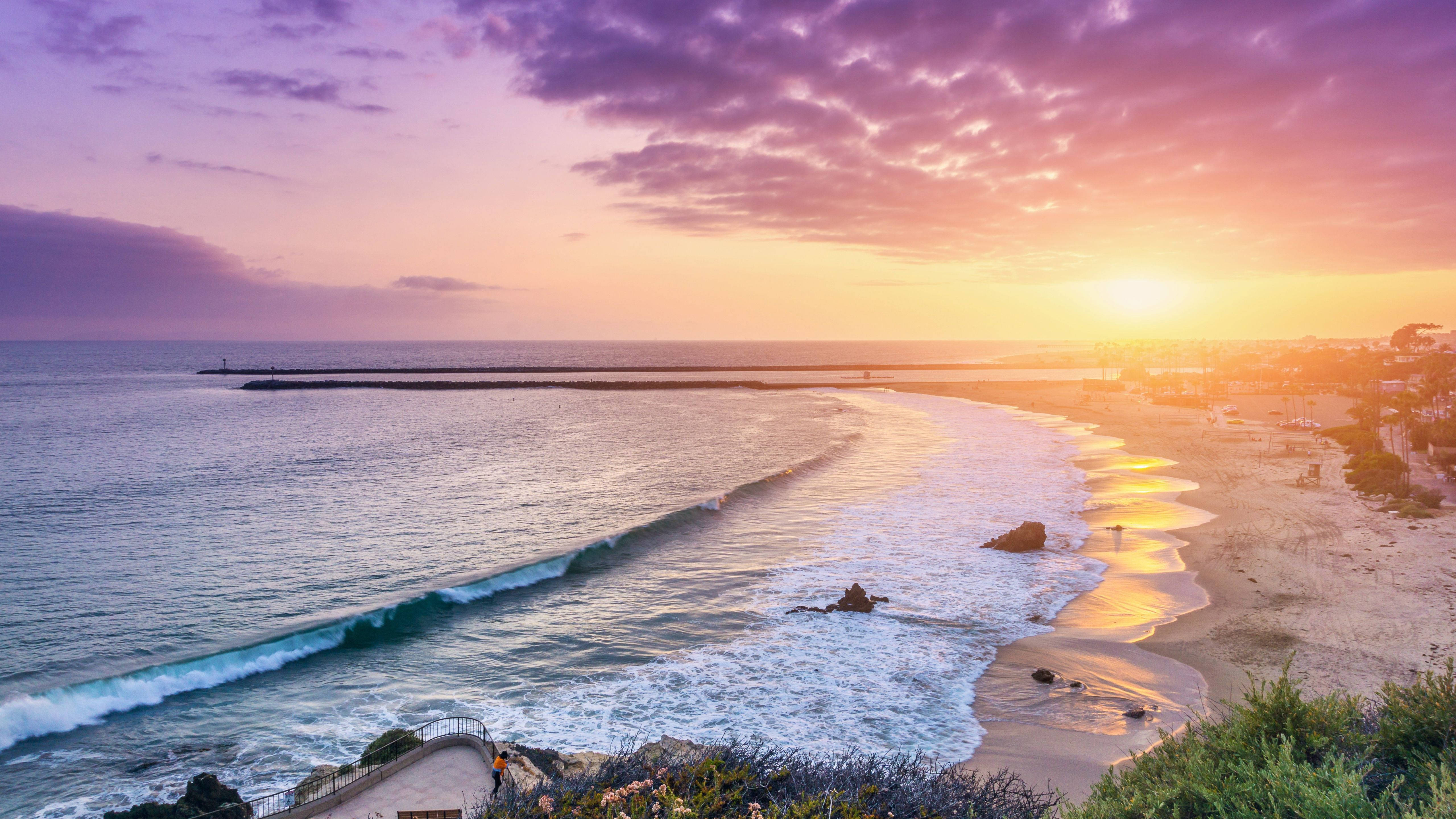 sunset, ocean, beach, 5K Desktop Wallpaper
