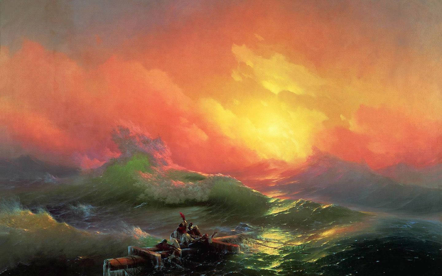Sunset, oil painting, fiery sunset sky, HD Desktop Wallpaper