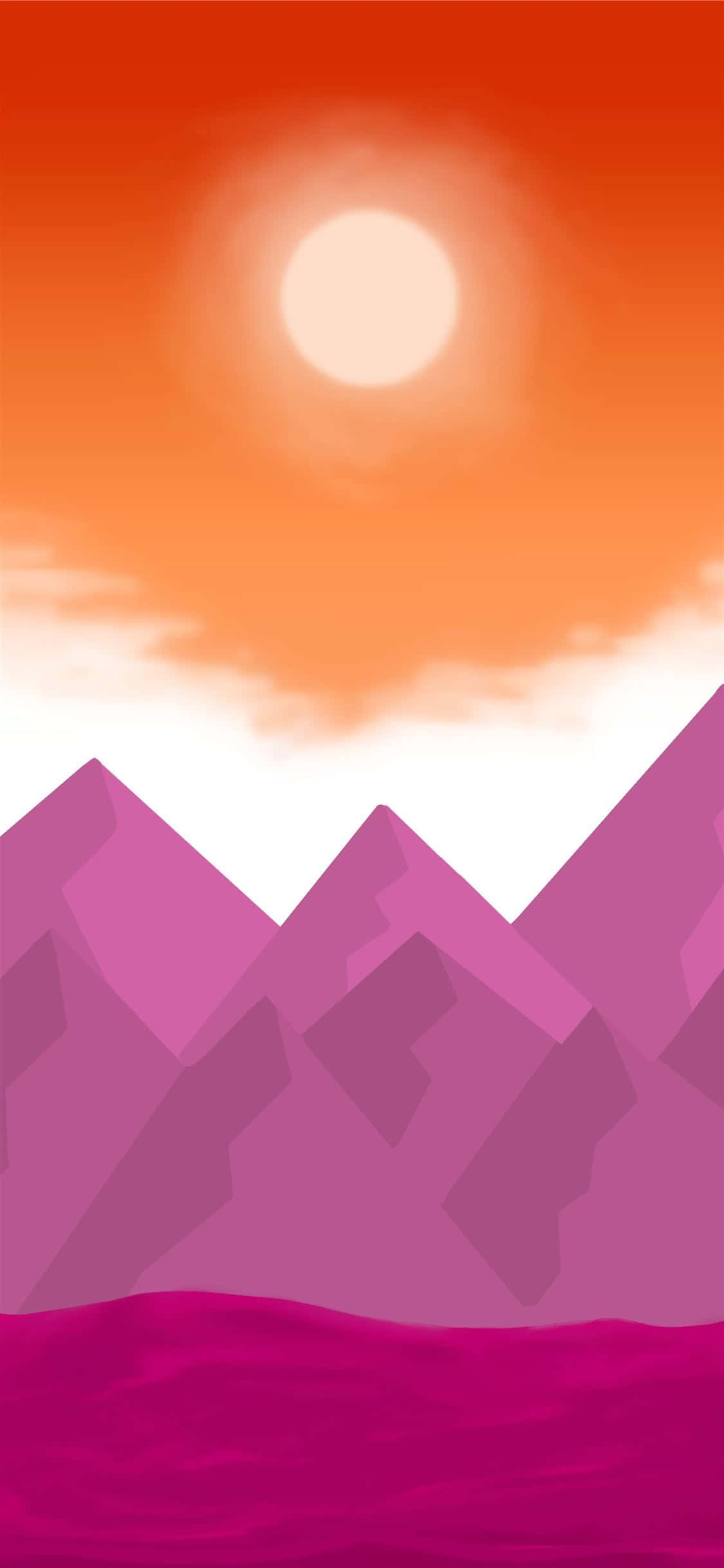 Sunset Mountain Landscape, glowing orange sun, pink and magenta hues, Full HD Phone Wallpaper