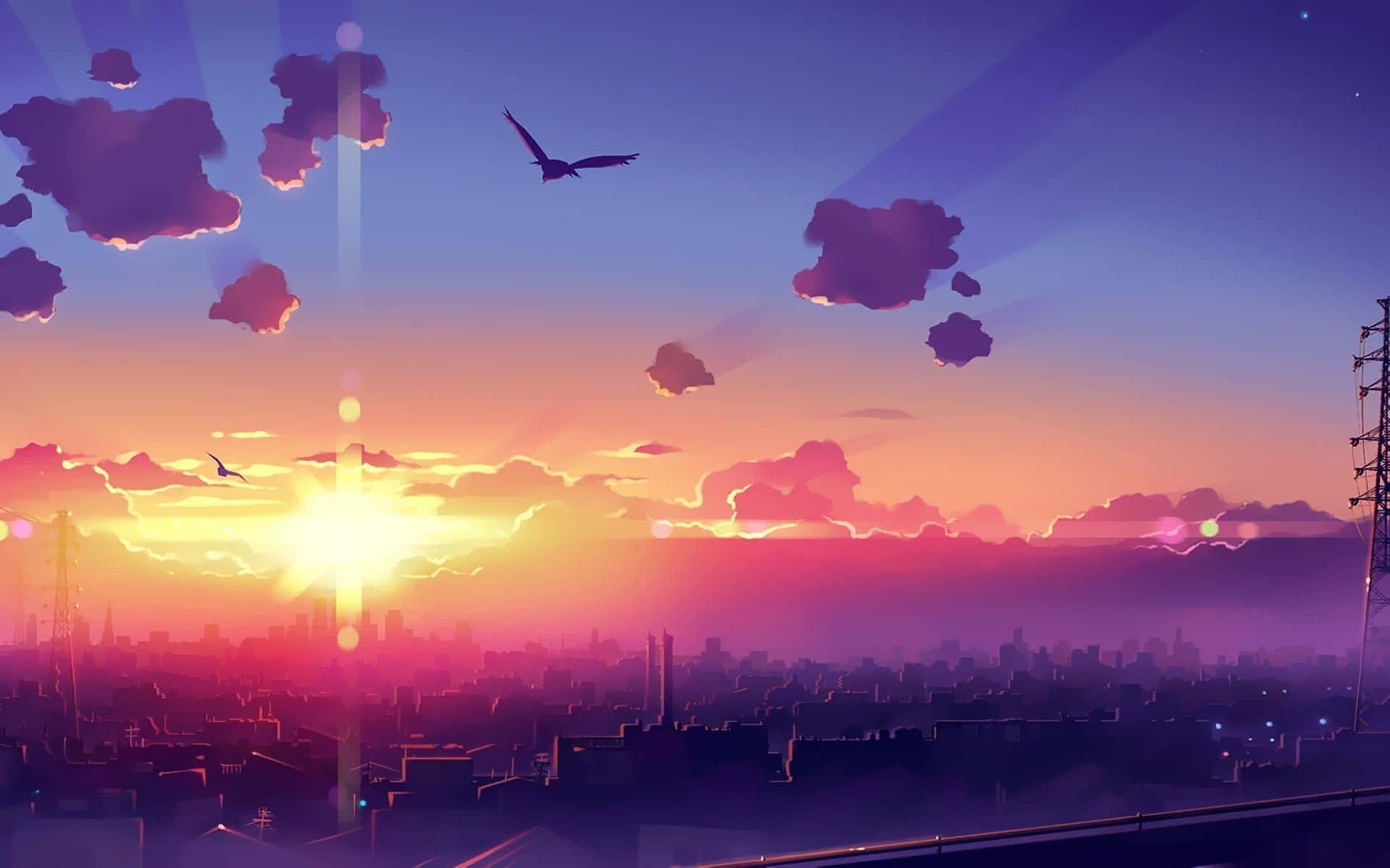 Sunset Painting, vibrant sunset, purple clouds, Full HD Desktop Wallpaper
