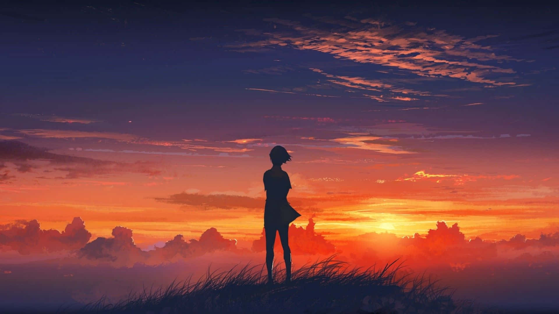 Sunset Painting, vibrant sunset sky, orange pink and purple clouds, Full HD Desktop Wallpaper