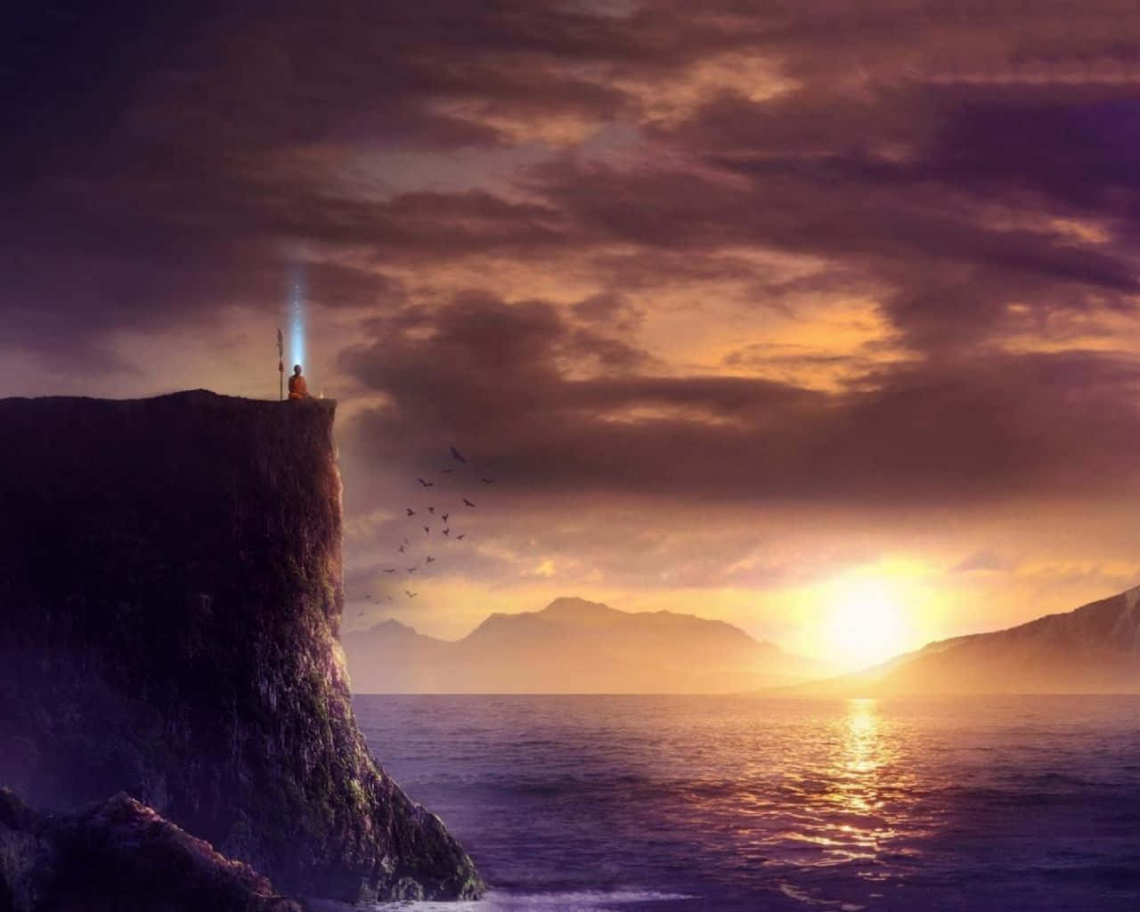 Sunset Painting, cliff, sunset, HD Desktop Wallpaper
