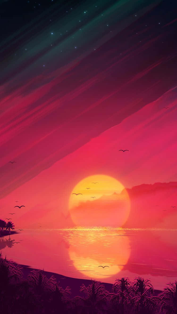 Sunset Painting, vibrant sunset, calm ocean, HD Phone Wallpaper