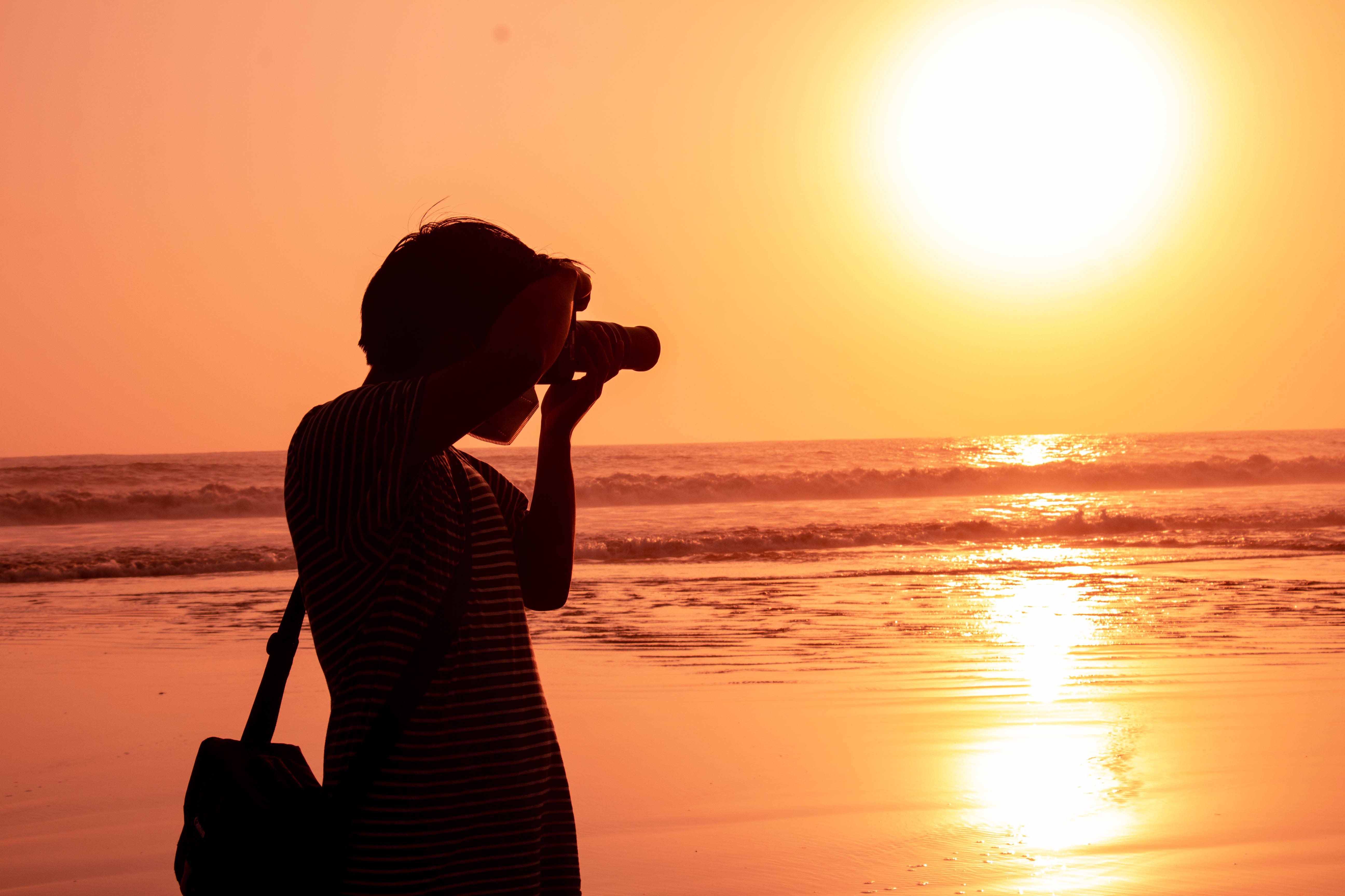 sunset, ocean, glowing orange, 5K Desktop Wallpaper