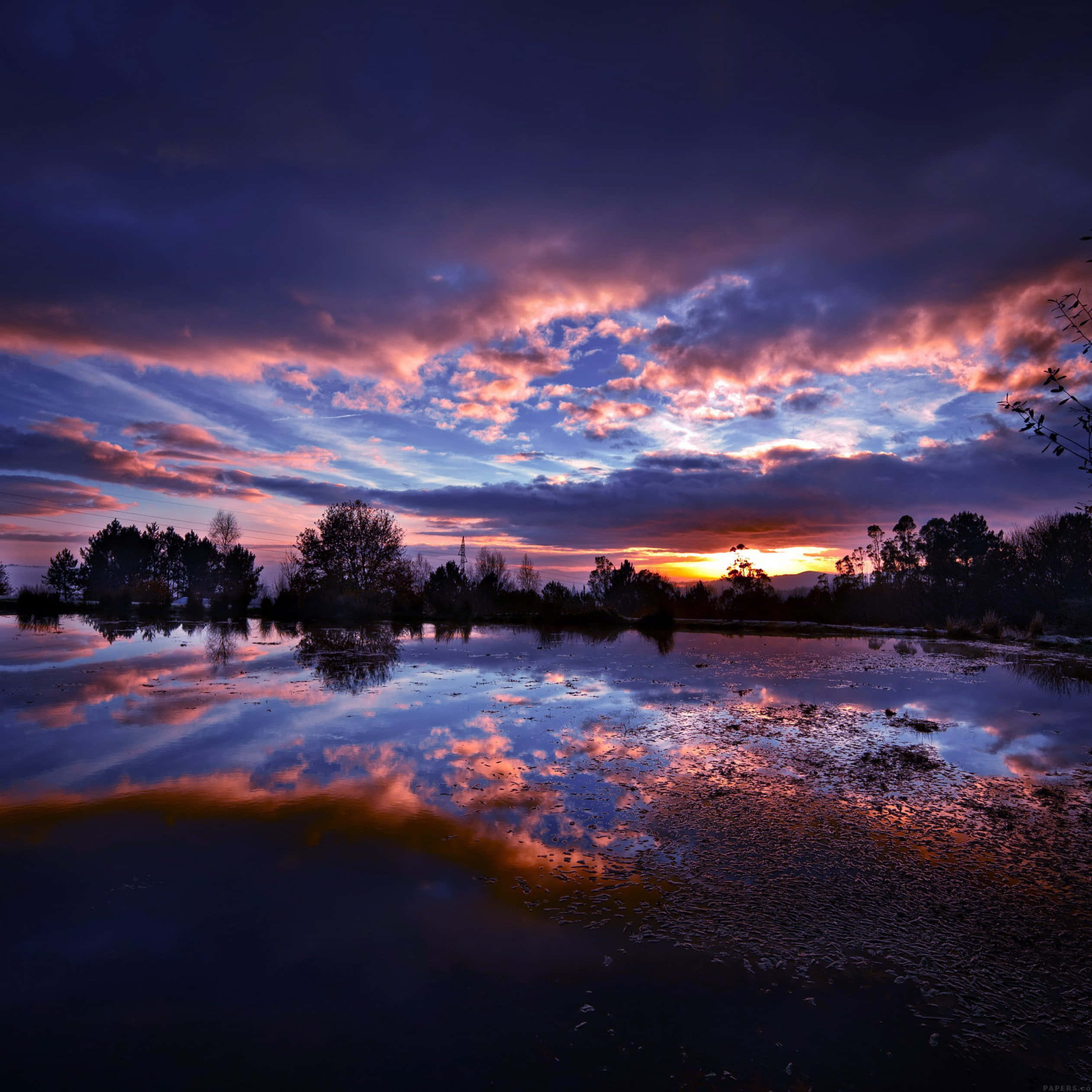 sunset, serene waters, fiery orange, Full HD Desktop Wallpaper