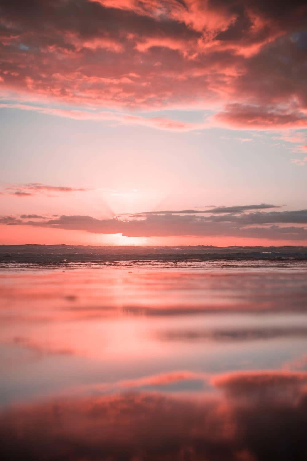 Sunset, water, pink clouds, HD Phone Wallpaper