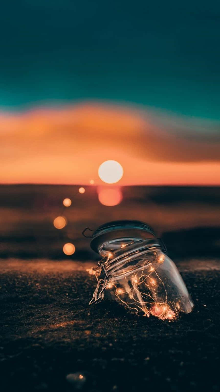 sunset, fiery orange, teal, HD Phone Wallpaper
