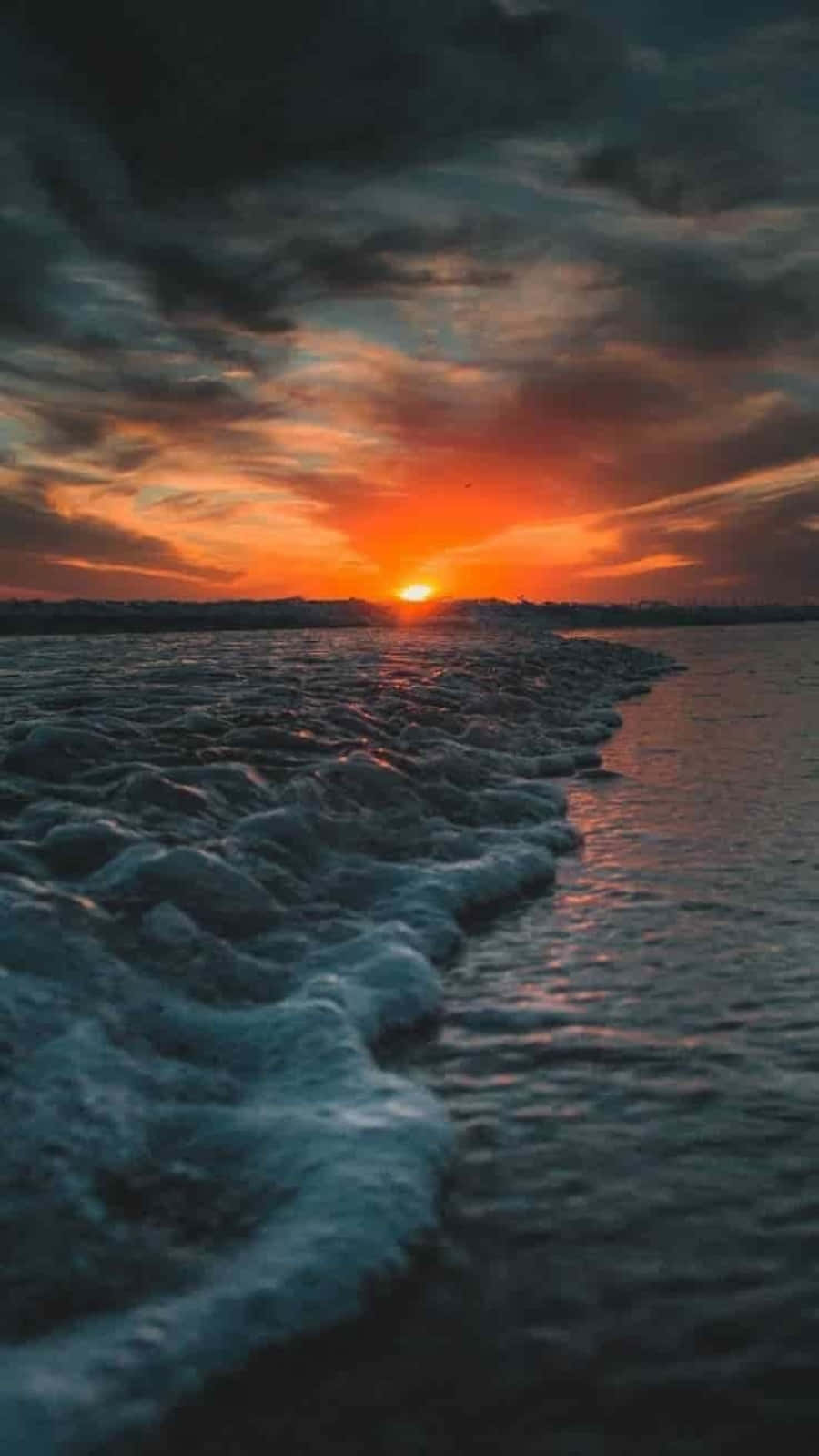 sunset, ocean, fiery orange clouds, HD Phone Wallpaper