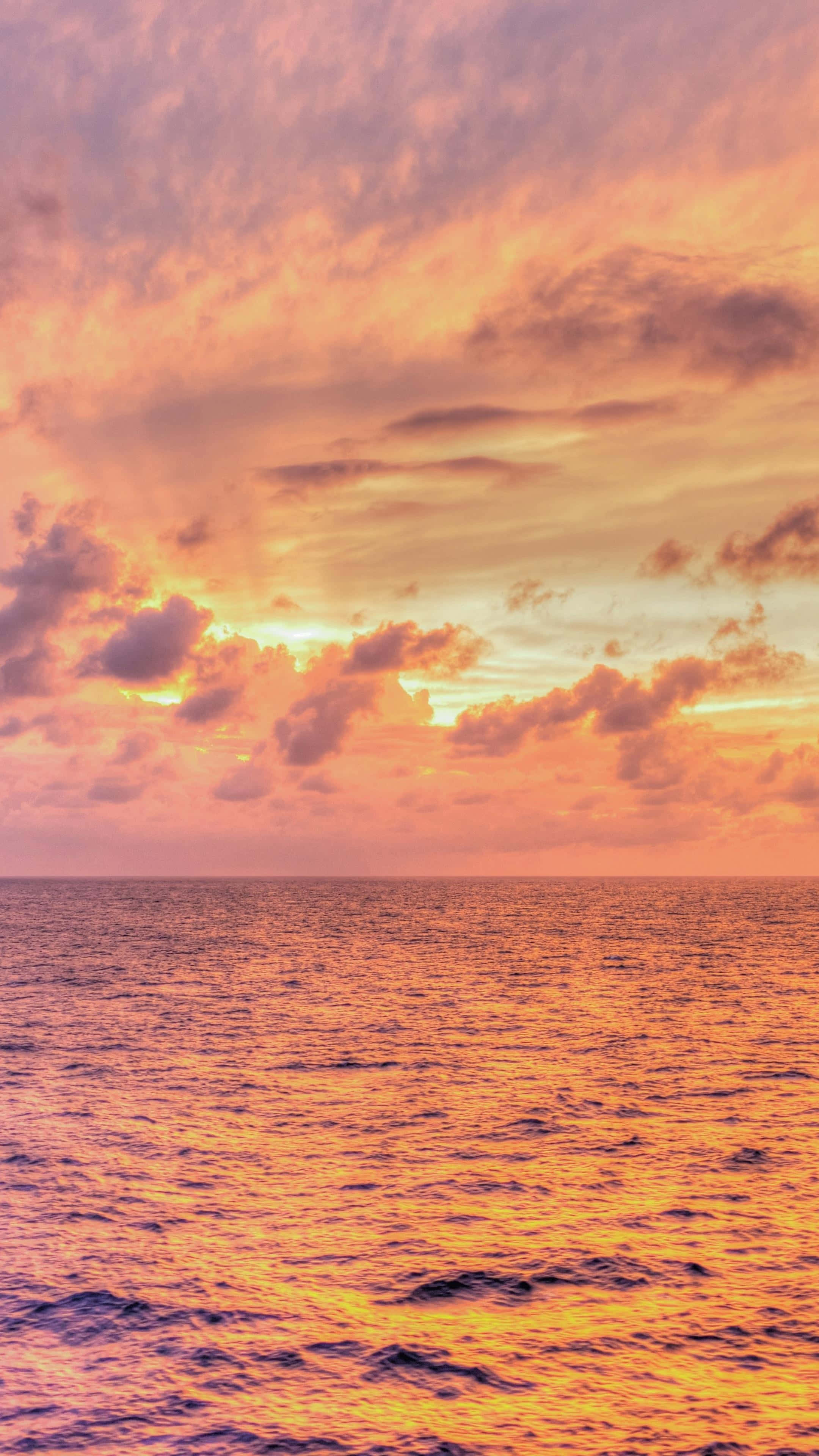 Sunset Reflection, ocean, fiery orange, 4K Phone Wallpaper