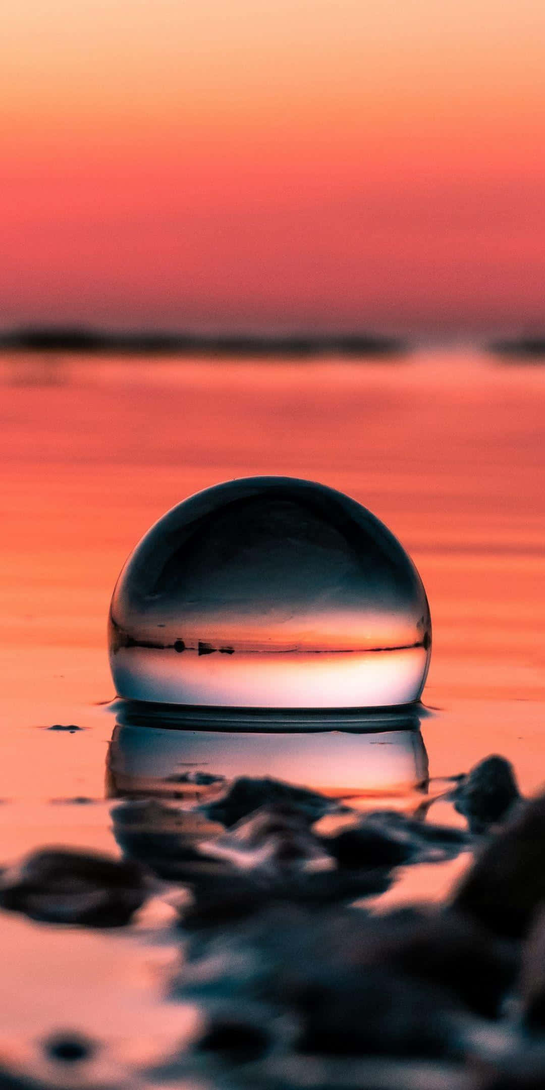 sunset reflection, 1080 x 2160, glass sphere, Full HD Phone Wallpaper