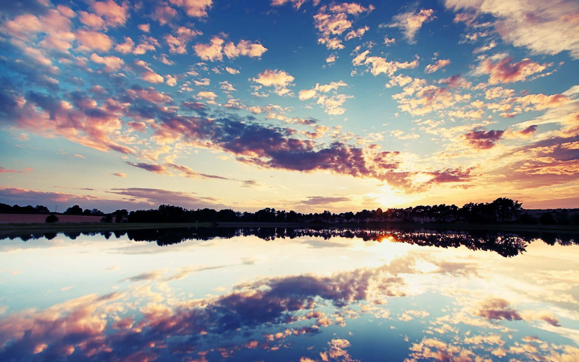 sunset reflection, golden sunset, tranquil waters, Full HD Desktop Wallpaper