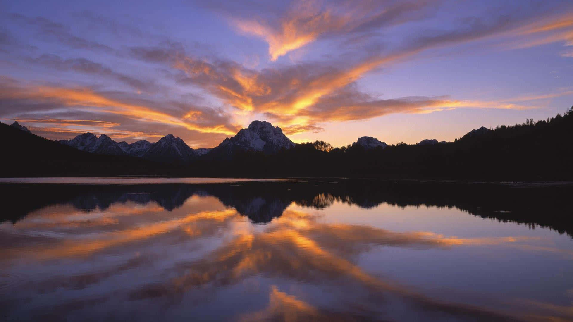 Sunset Reflection, 1920 x 1080, snow-capped mountains, Full HD Desktop Wallpaper
