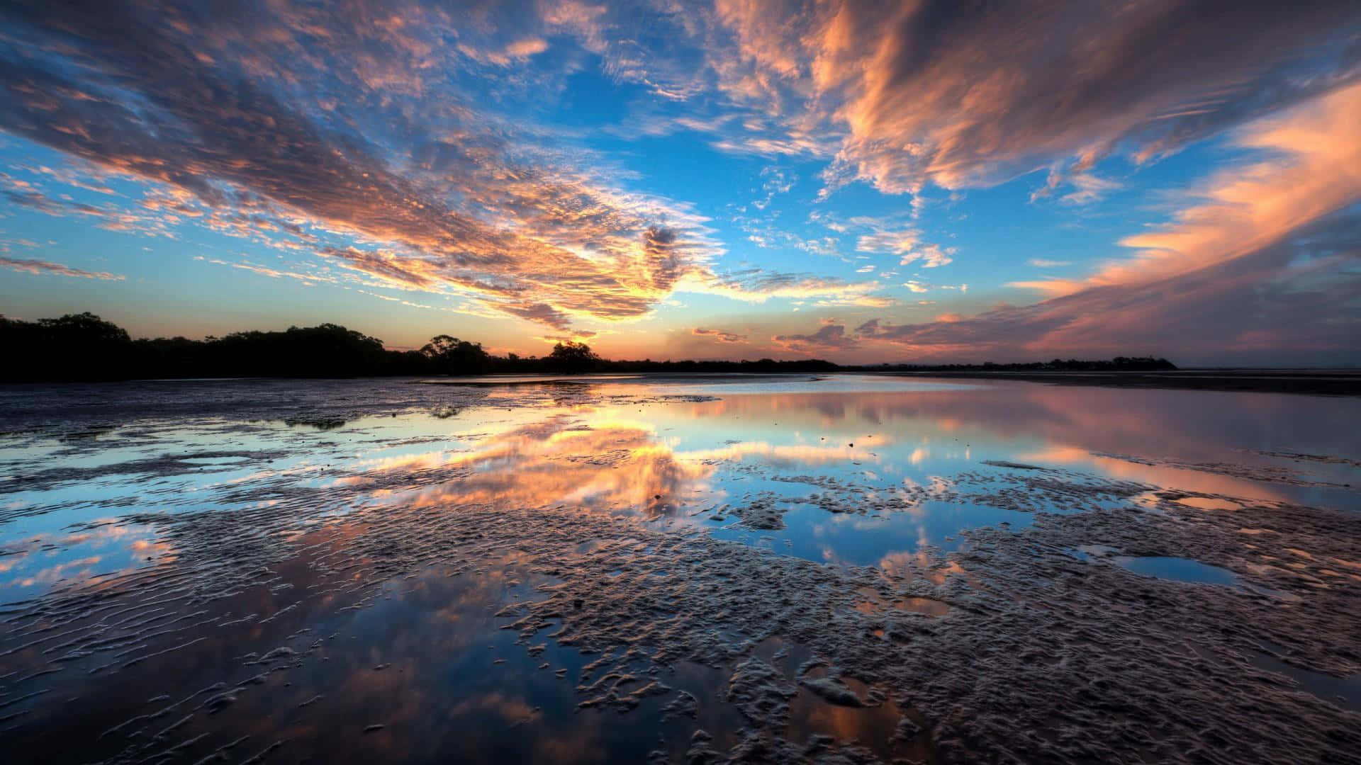 Sunset Reflection, 1920 x 1080, fiery oranges, Full HD Desktop Wallpaper