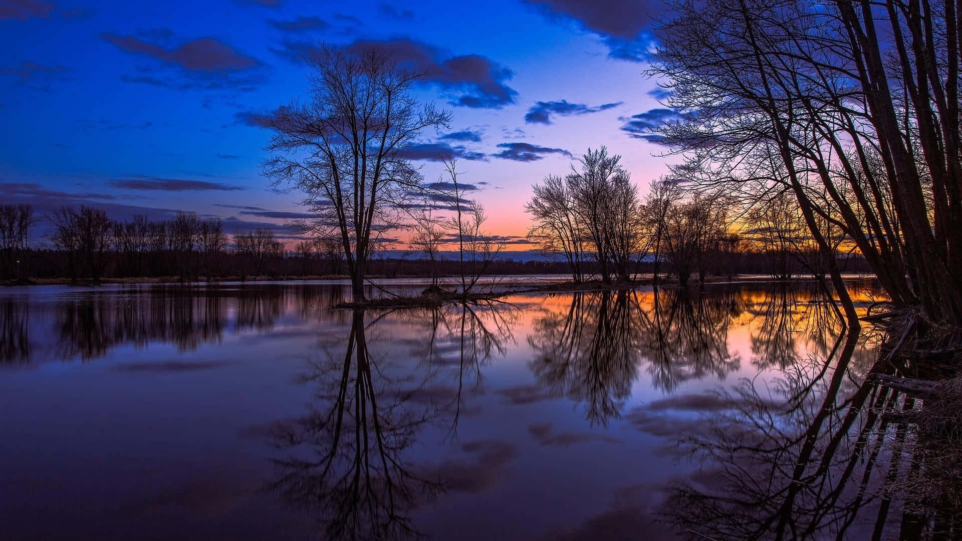Sunset Reflection, twilight sky, deep blues, Full HD Desktop Wallpaper
