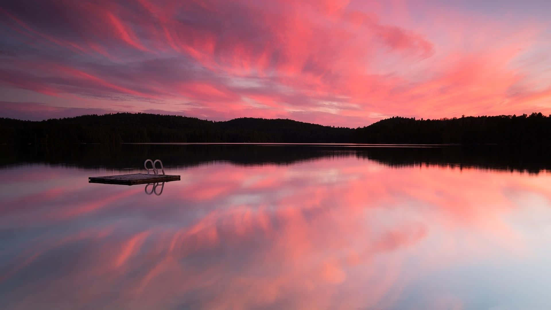 sunset reflection, pink and purple sunset sky, calm lake, Full HD Desktop Wallpaper