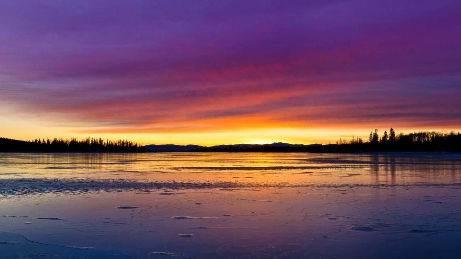 sunset reflection, fiery sunset, purple orange and yellow hues, HD Desktop Wallpaper